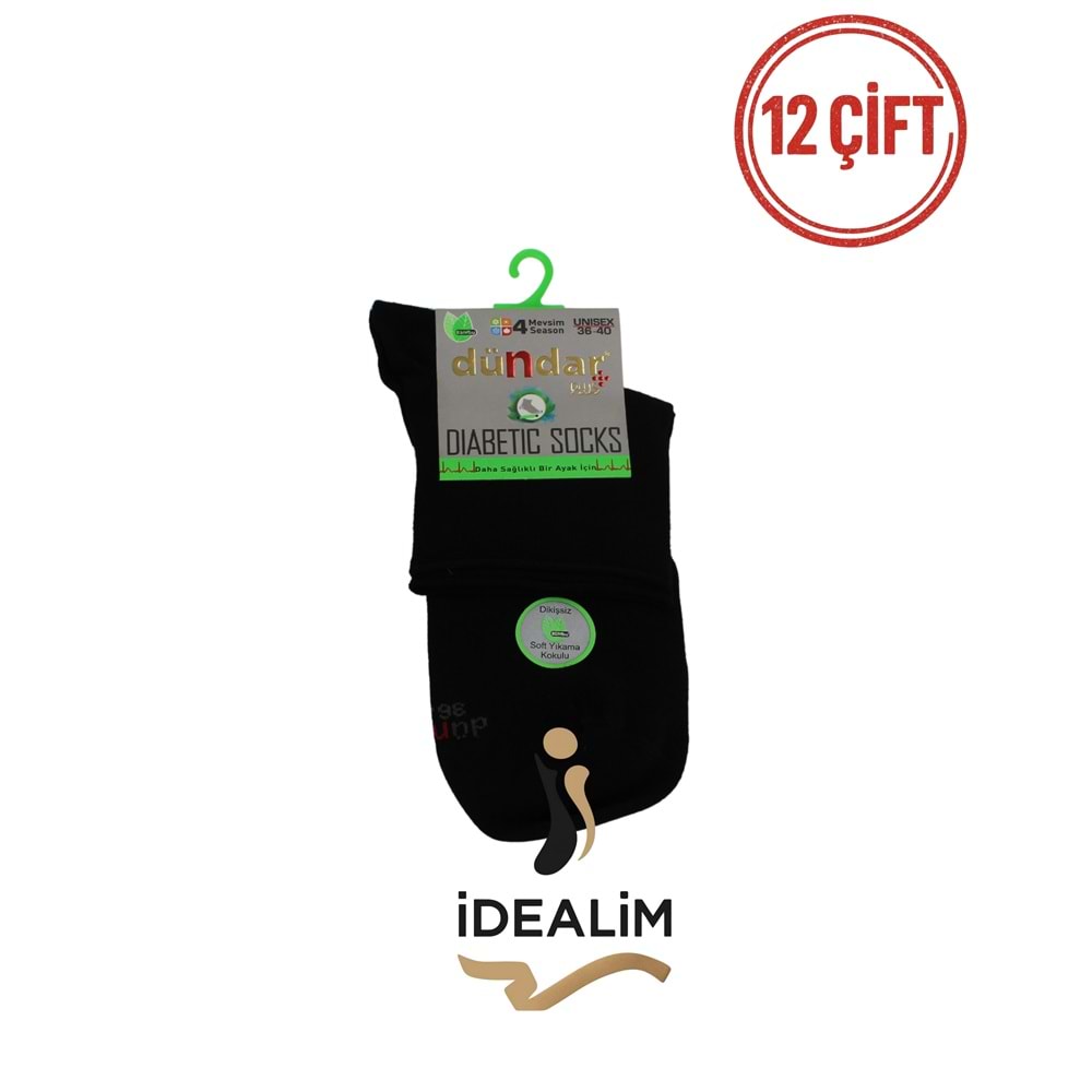 DÜNDAR 12Lİ UNISEX BAMBU KONÇ DİYABETİK - DÜNDAR - BAMBU-DİYABET - SİYAH - 36-40
