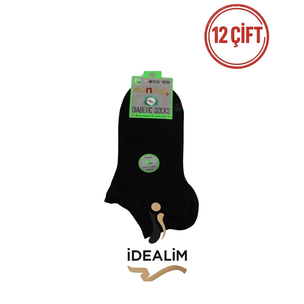 DÜNDAR 12Lİ UNISEX BAMBU DİYABETİK PATİK ÇORAP - DÜNDAR - BAMBU-DİYABET - SİYAH - 36-40