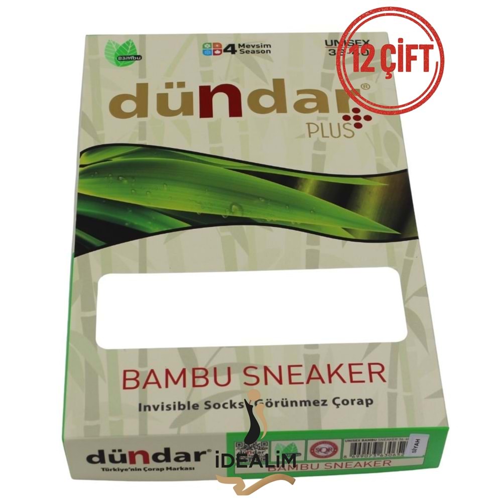 DÜNDAR PLUS 12Lİ UNİSEX SNEAKERS ÇORAP - DÜNDAR - BAMBU - SİYAH - 36-40