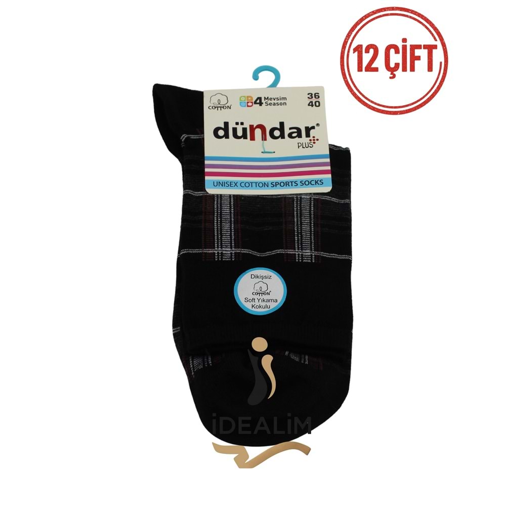 DÜNDAR PLUS 12Lİ COTTON UNISEX SPORTS ÇORAP - DÜNDAR - COTTON - ASORTİ - 36-40