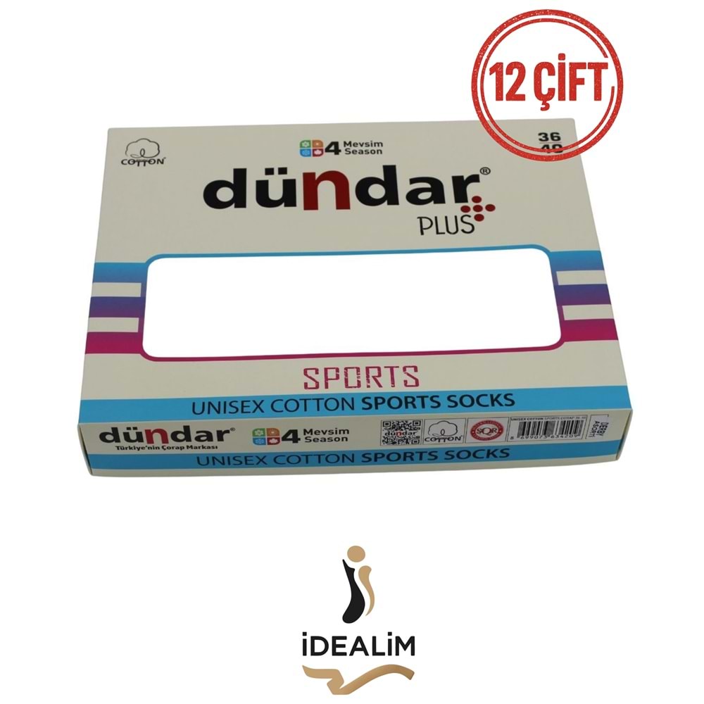 DÜNDAR PLUS 12Lİ COTTON UNISEX SPORTS ÇORAP - DÜNDAR - COTTON - SİYAH - 36-40