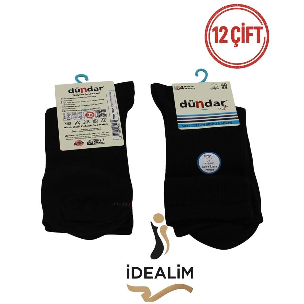DÜNDAR 12Lİ ERKEK COTTON SPORTS ÇORAP - COTTON - SİYAH - 40-44