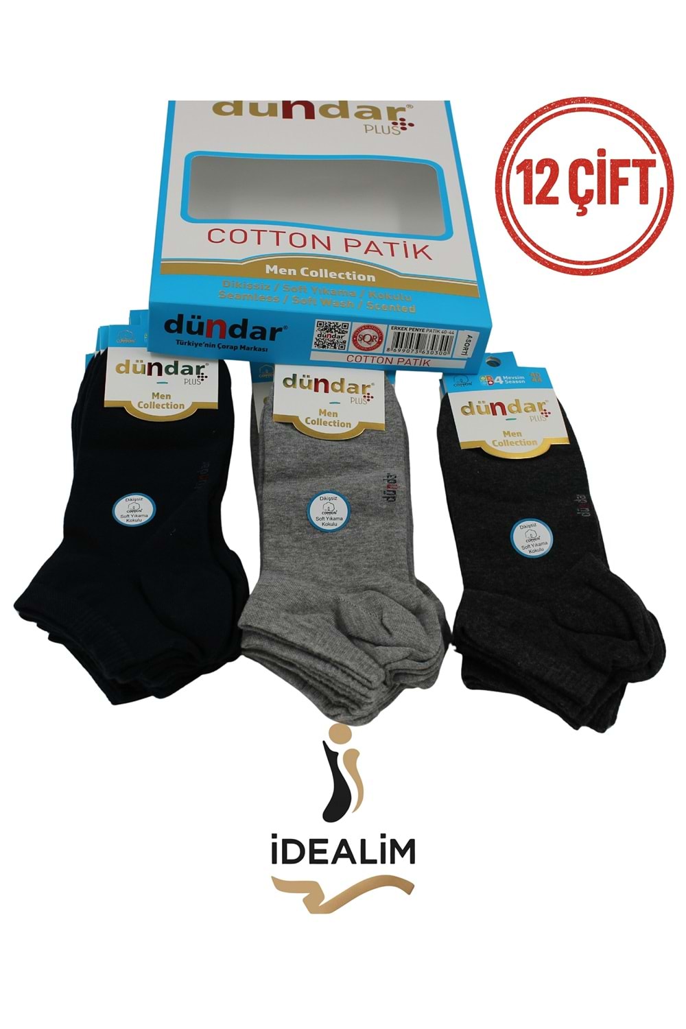 DÜNDAR PLUS 12Lİ ERKEK COTTON PATİK ÇORAP - COTTON - 0300-ASORTİ-40-44