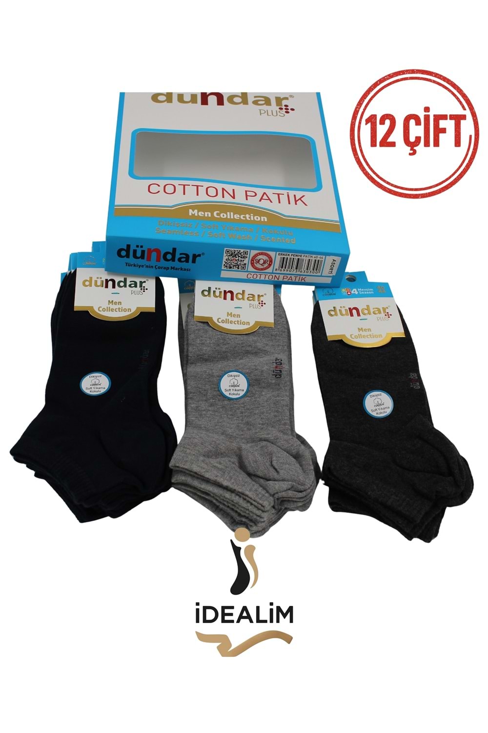 DÜNDAR PLUS 12Lİ ERKEK COTTON PATİK ÇORAP - COTTON - 0300-ASORTİ-40-44
