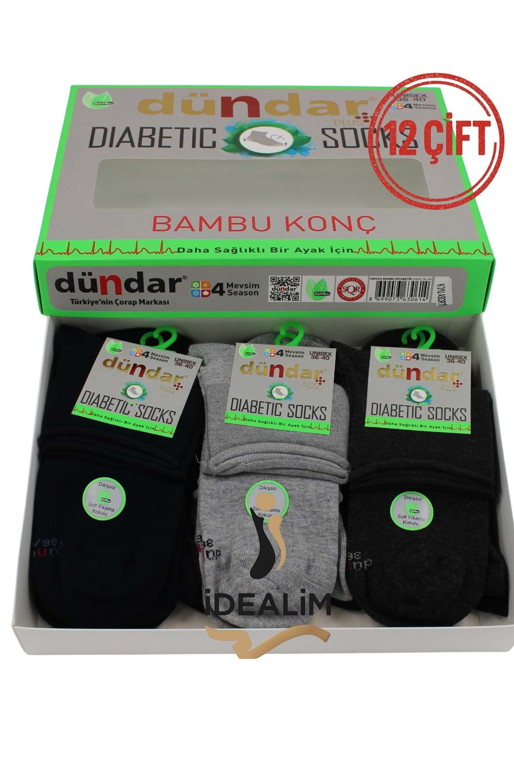 DÜNDAR 12Lİ UNISEX BAMBU KONÇ DİYABETİK - DÜNDAR - BAMBU-DİYABET - K.ASORTİ - 36-40