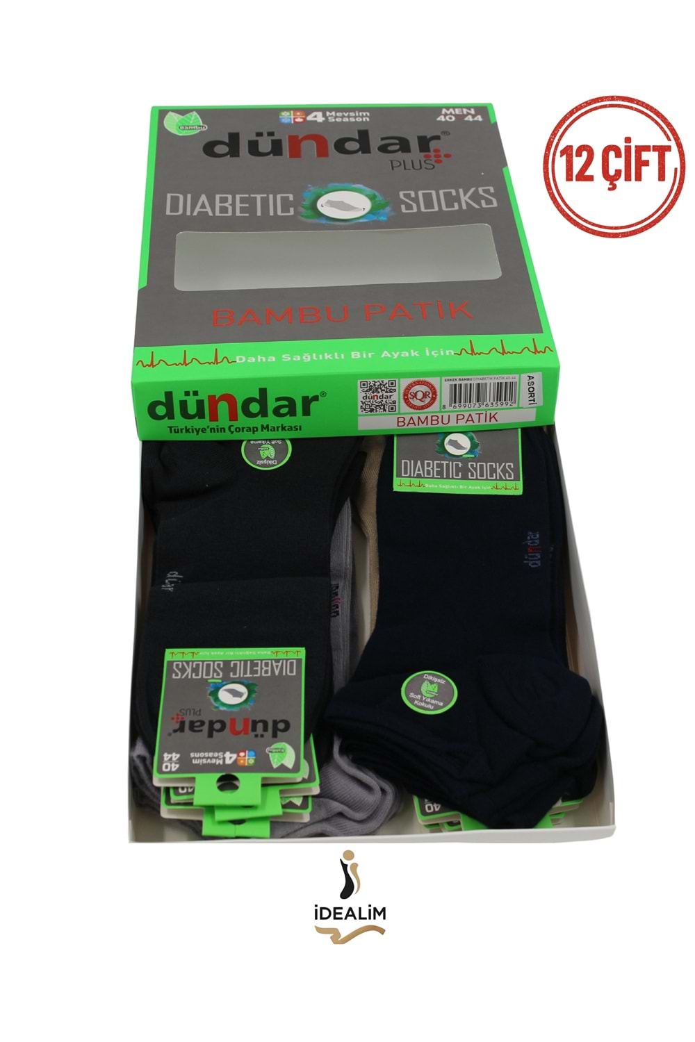 DÜNDAR 12Lİ UNISEX BAMBU DİYABETİK PATİK ÇORAP - DÜNDAR - BAMBU-DİYABET - K.ASORTİ - 36-40