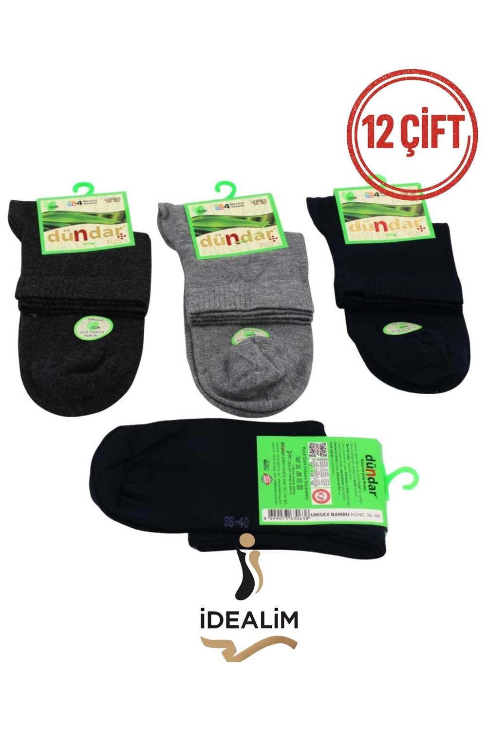 DÜNDAR PLUS 12Lİ BAMBU KONÇ PATİK ÇORAP - BAMBU - ASORTİ - 36-40