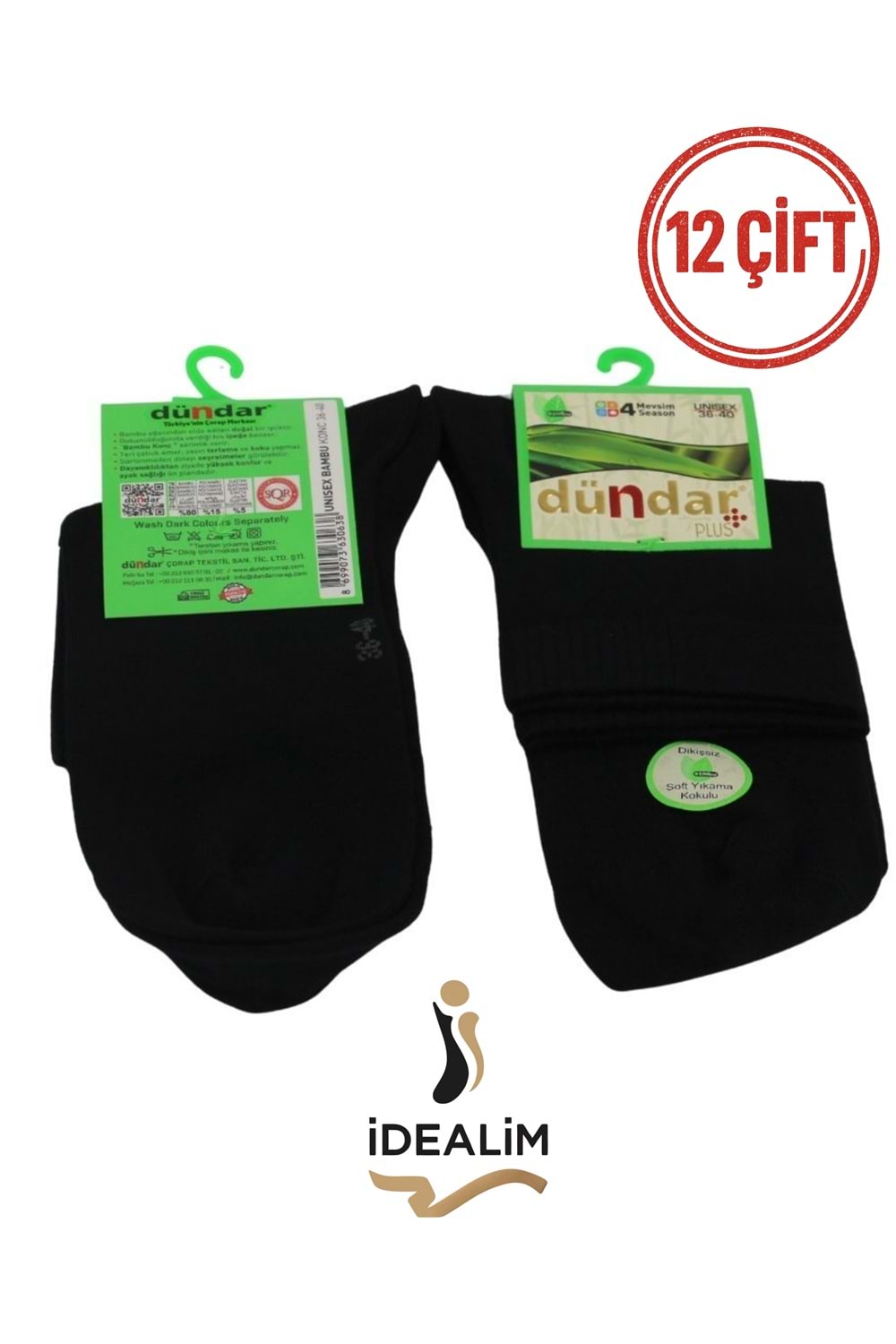 DÜNDAR PLUS 12Lİ BAMBU KONÇ PATİK ÇORAP - BAMBU - SİYAH - 36-40