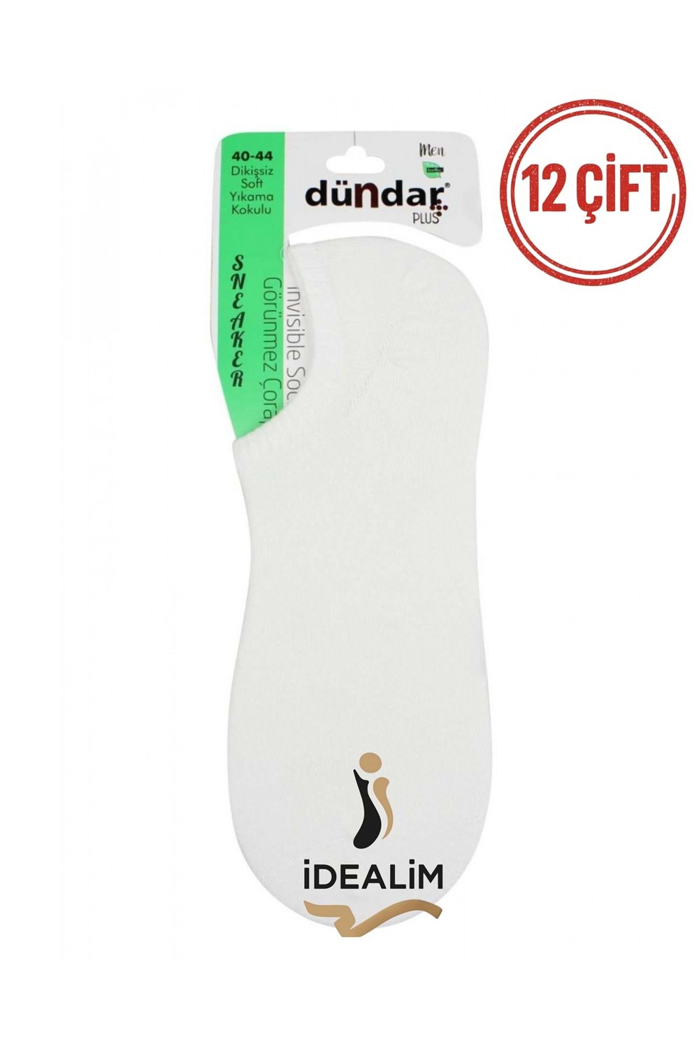 DÜNDAR PLUS 12Lİ UNİSEX SNEAKERS ÇORAP - DÜNDAR - BAMBU - BEYAZ - 36-40