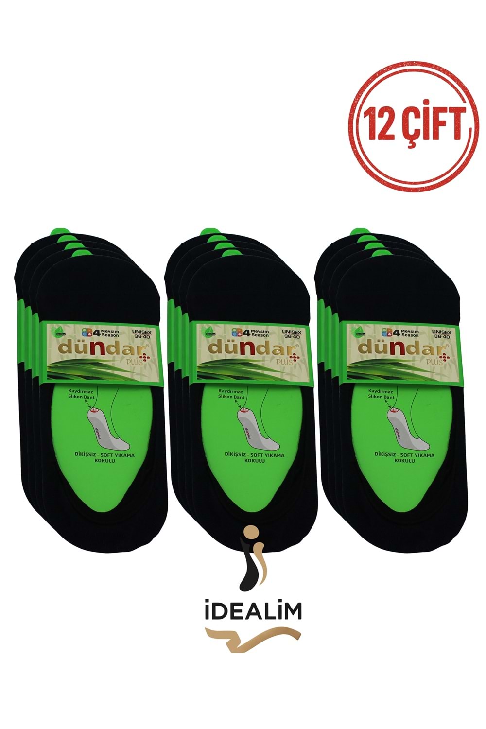 DÜNDAR 12Lİ UNISEX BAMBU BABET ÇORAP - BAMBU - SİYAH - 36-40