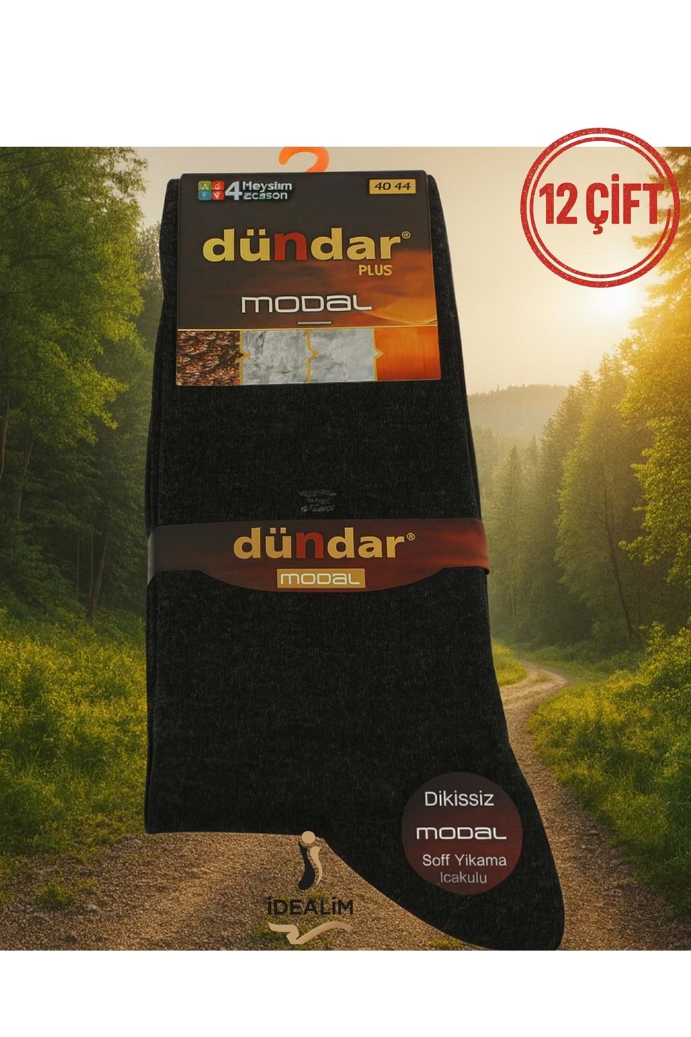 DÜNDAR PLUS 12Lİ ERKEK MODAL LYCRA SOKET ÇORAP - MODAL - ASORTİ - 40-44