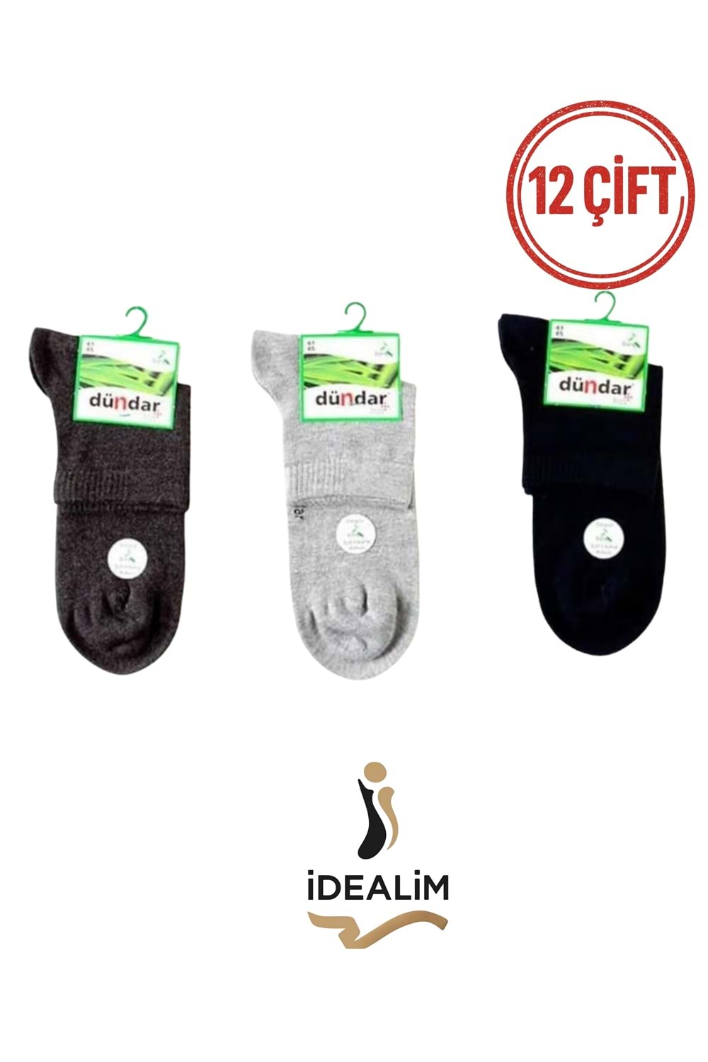 DÜNDAR PLUS 12Lİ ERKEK BAMBU KONÇ PATİK ÇORAP - DÜNDAR - BAMBU - ASORTİ - 40-44