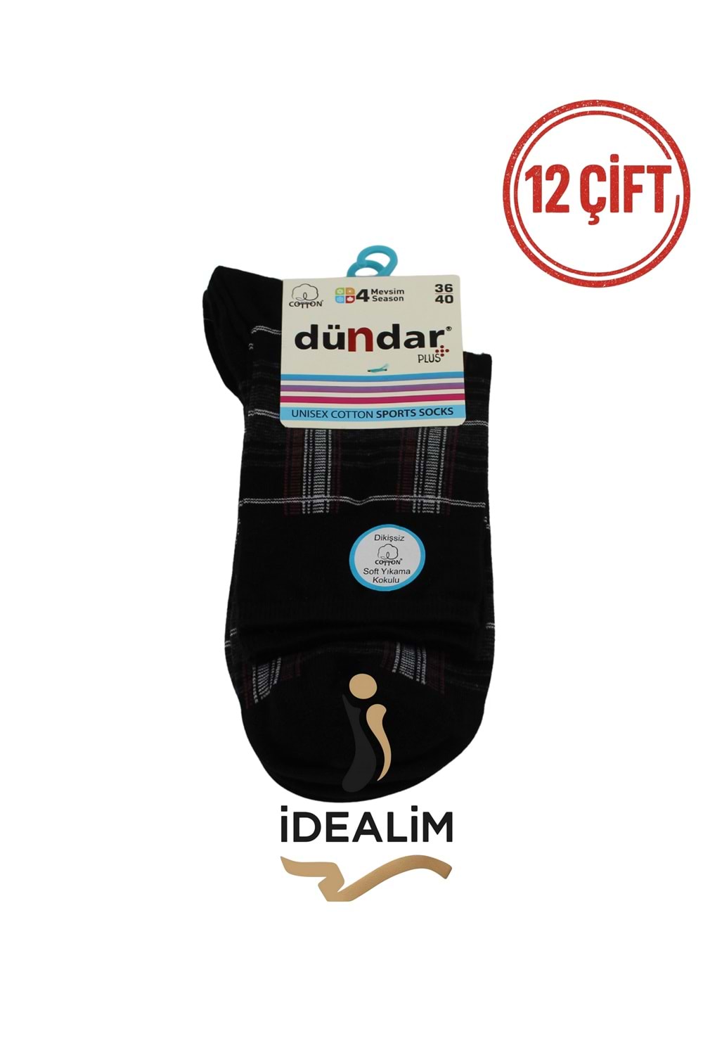 DÜNDAR PLUS 12Lİ COTTON UNISEX SPORTS ÇORAP - DÜNDAR - COTTON - ASORTİ - 36-40