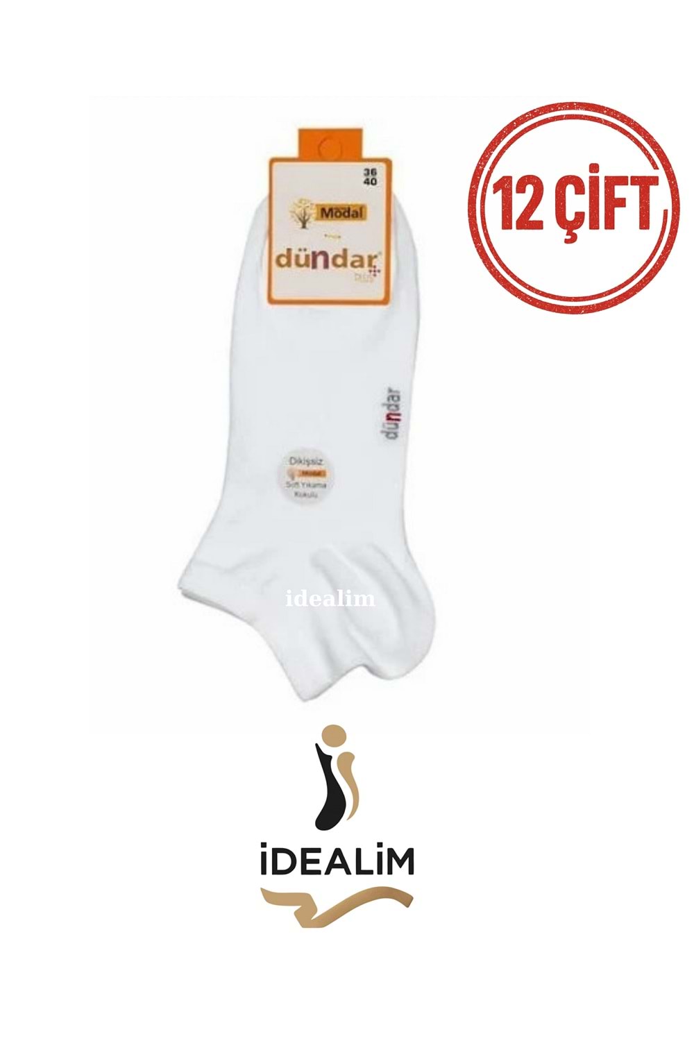 DÜNDAR PLUS 12Lİ KADIN MODAL PATİK ÇORAP - MODAL - BEYAZ - 36-40