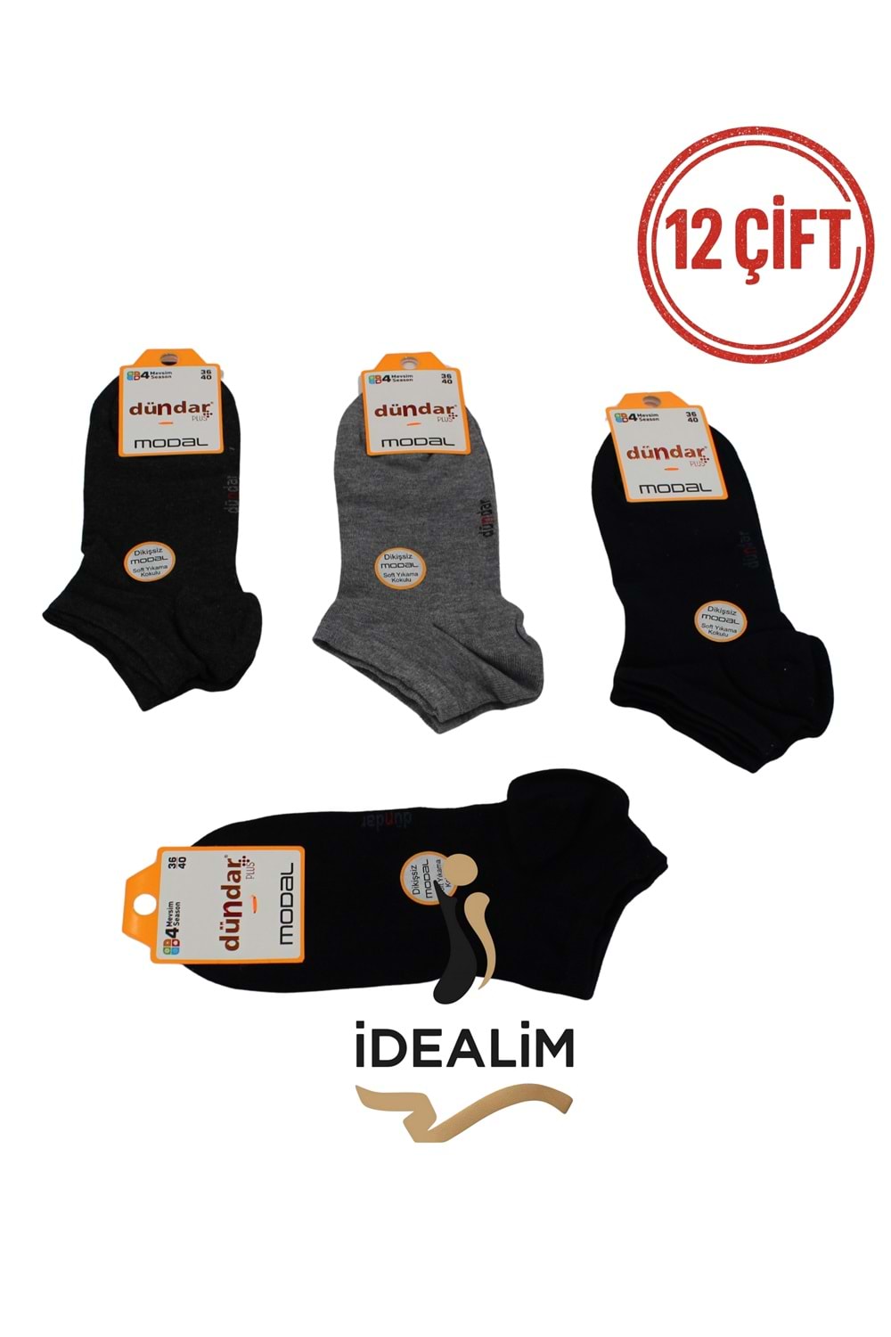 DÜNDAR PLUS 12Lİ KADIN MODAL PATİK ÇORAP - MODAL - K.ASORTİ - 36-40