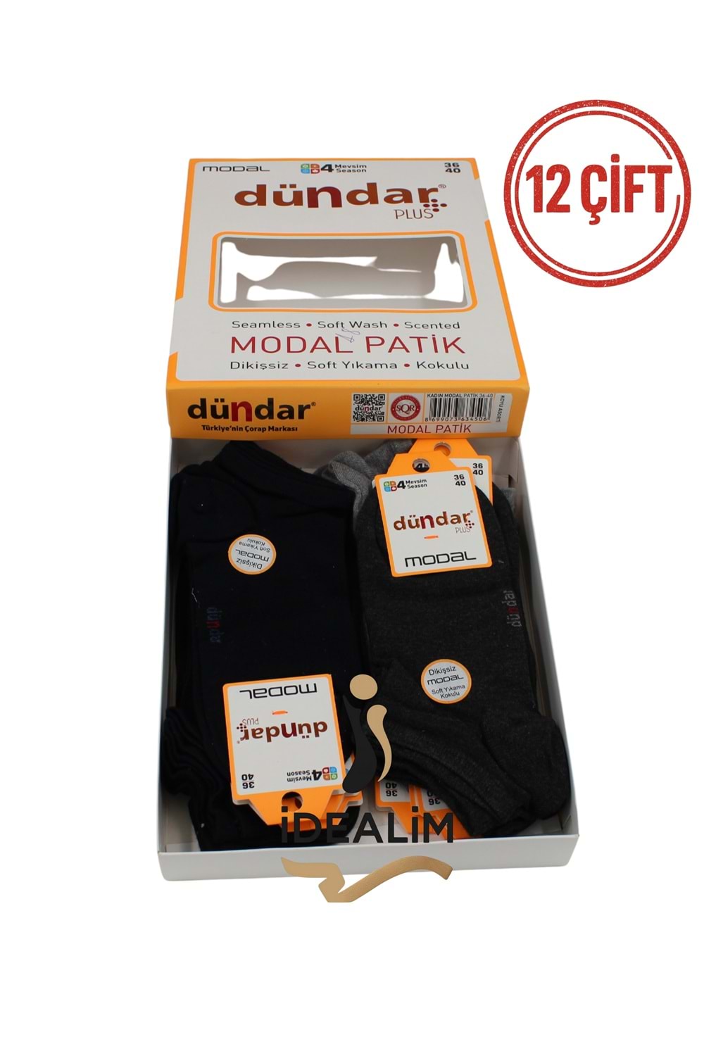 DÜNDAR PLUS 12Lİ KADIN MODAL PATİK ÇORAP - MODAL - K.ASORTİ - 36-40