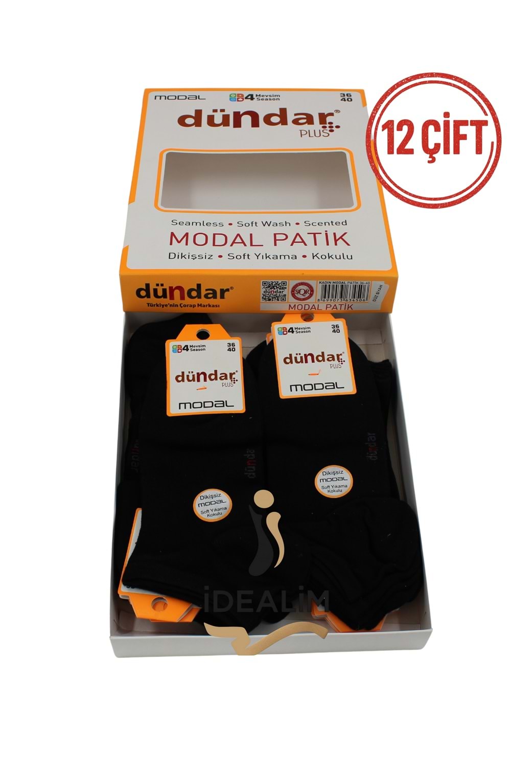 DÜNDAR PLUS 12Lİ KADIN MODAL PATİK ÇORAP - MODAL - SİYAH - 36-40