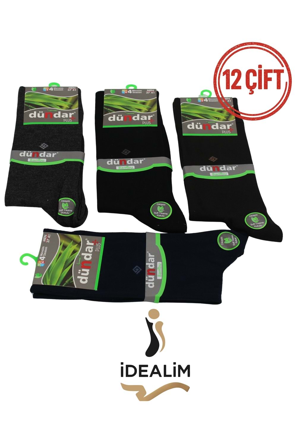 DÜNDAR PLUS 12Lİ GARSON BAMBU 4 MEVSİM ÇORAP - BAMBU - 4780-ASORTİ-36-40