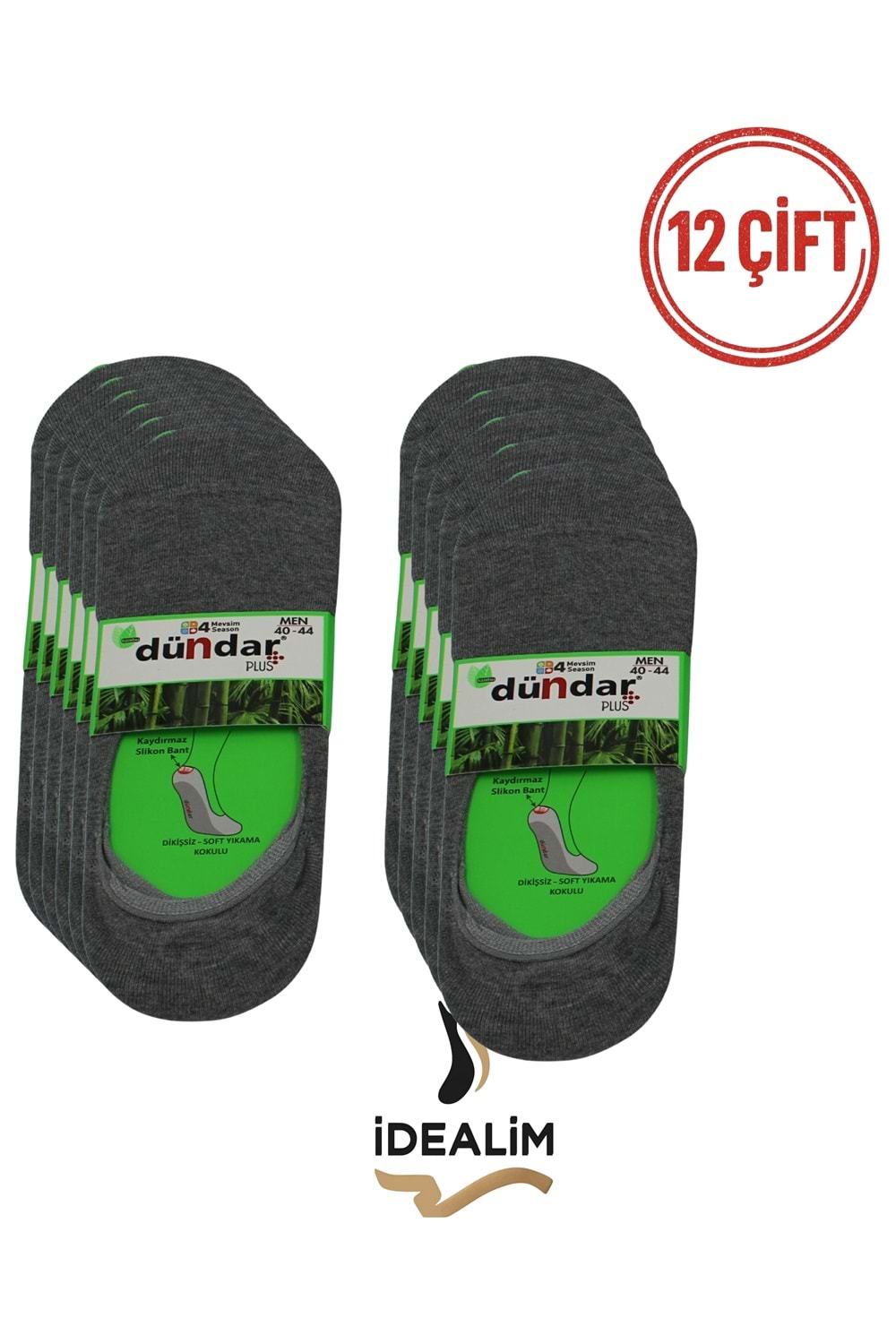 DÜNDAR PLUS 12Lİ ERKEK BAMBU BABET ÇORAP - BAMBU - GRİ - 40-44