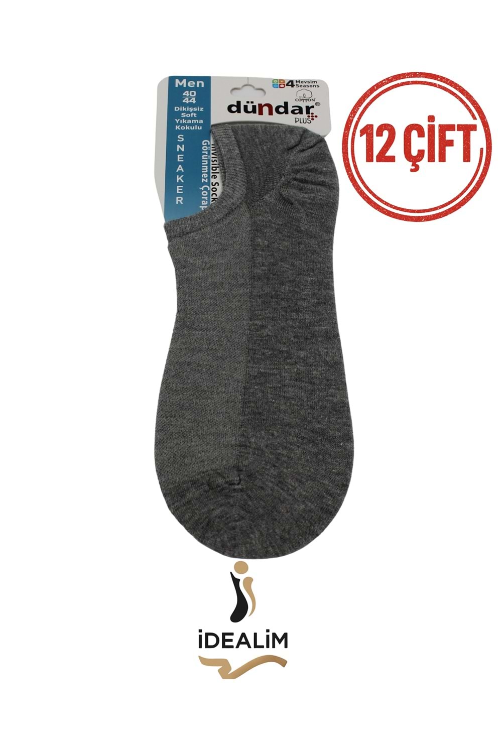 DÜNDAR PLUS 12Lİ ERKEK COTTON SNEAKER - COTTON - 5558-GRİ-40-44