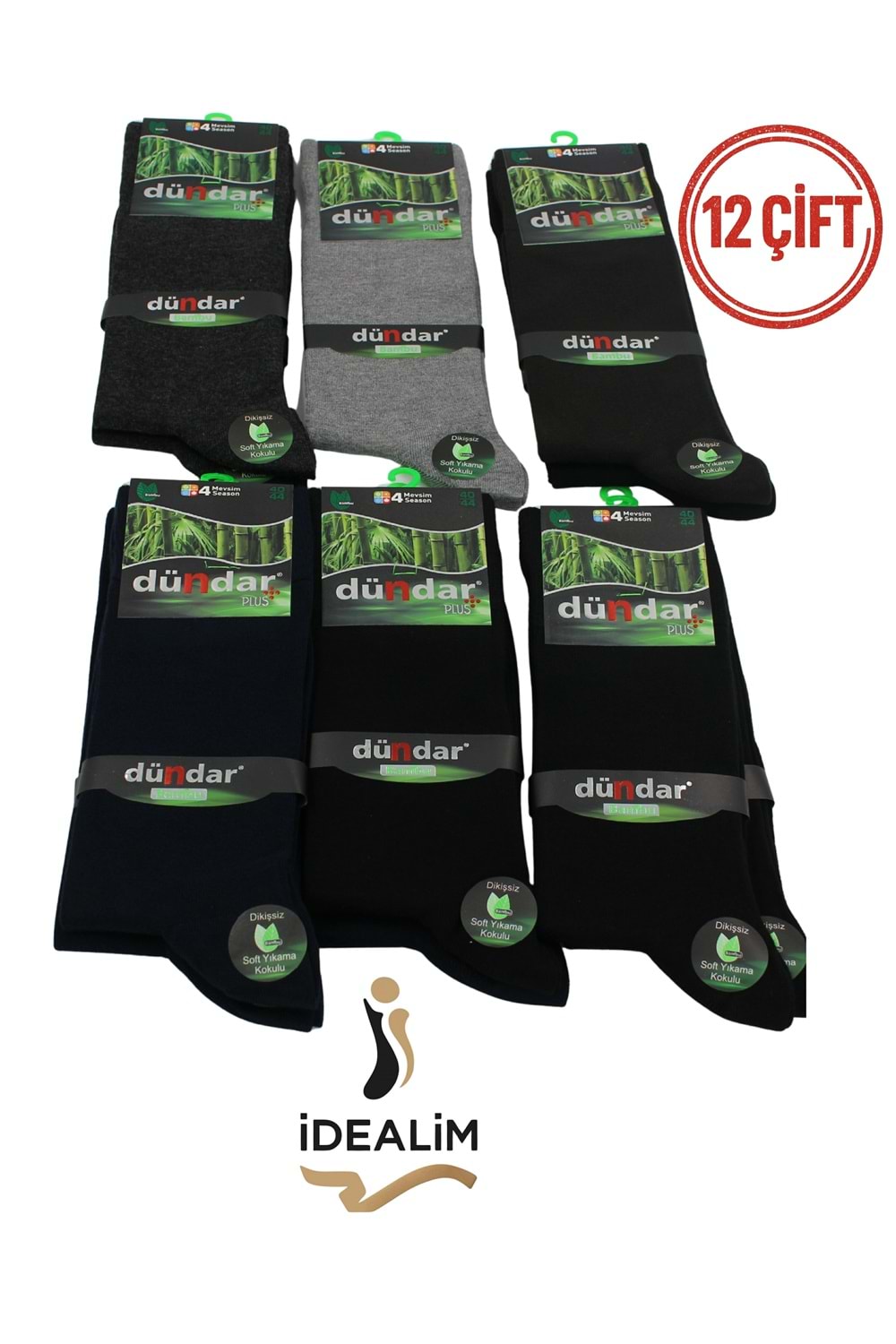 DÜNDAR PLUS 12Lİ ERKEK BAMBU LYCRA SOKET ÇORAP - BAMBU - ASORTİ - 40-44