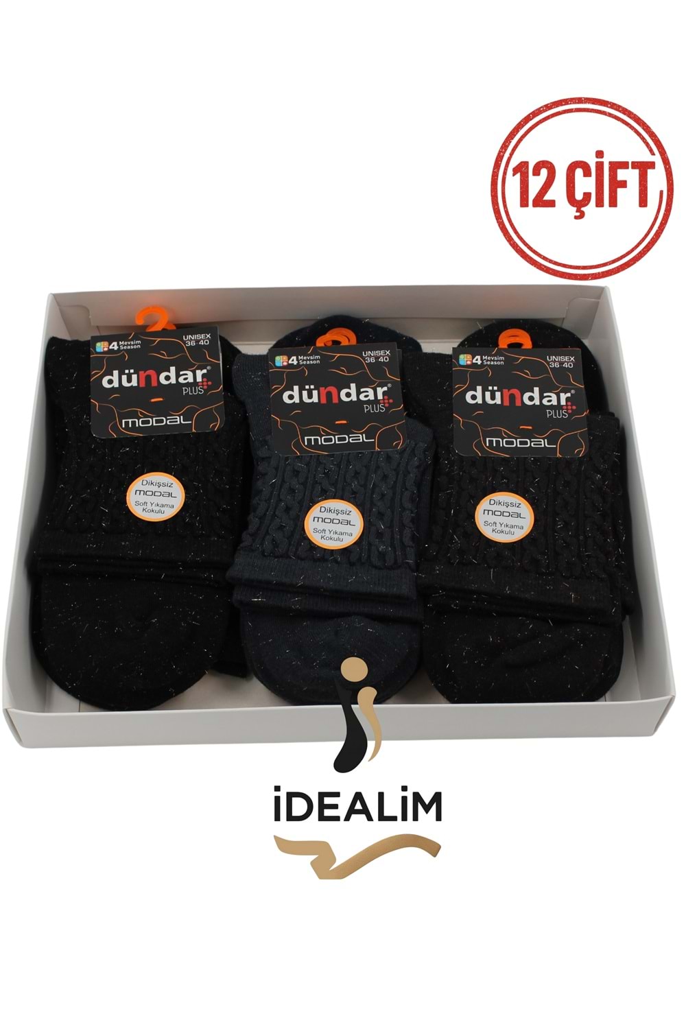 DÜNDAR PLUS 12Lİ KADIN MODAL SOKET ÇORAP - DÜNDAR - MODAL-5725-35-SİMLİ - ASORTİ - 36-40