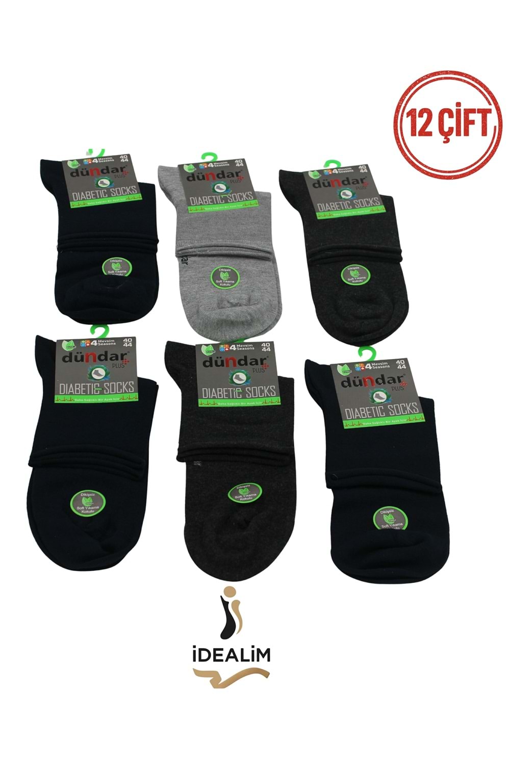 DÜNDAR PLUS 12Lİ ERKEK BAMBU KONÇ PATİK (DİYABETİK) ÇORAP - DÜNDAR - BAMBU - ASORTİ - 40-44