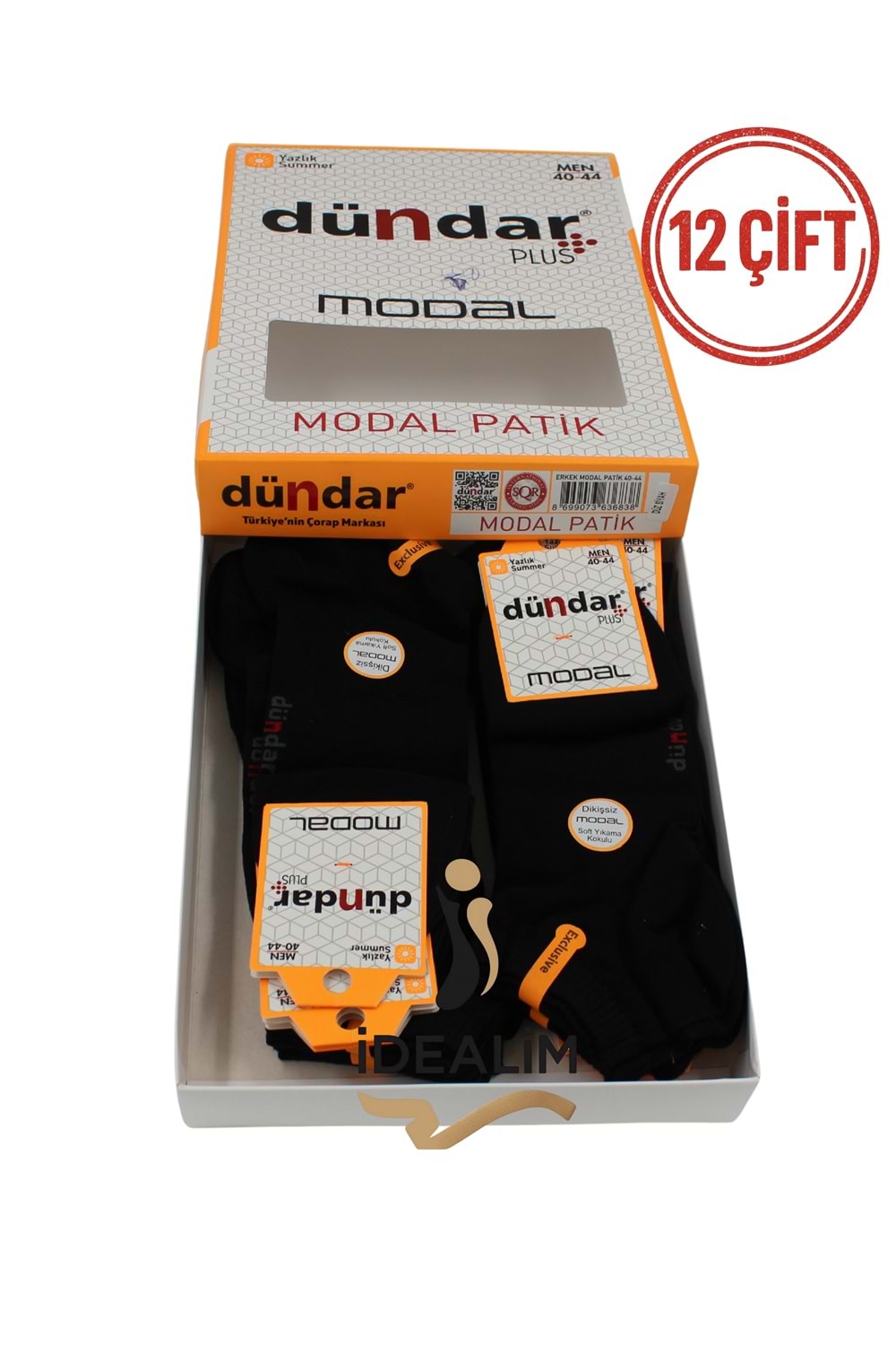 DÜNDAR PLUS 12Lİ ERKEK MODAL PATİK ÇORAP- MODAL - SİYAH - 40-44