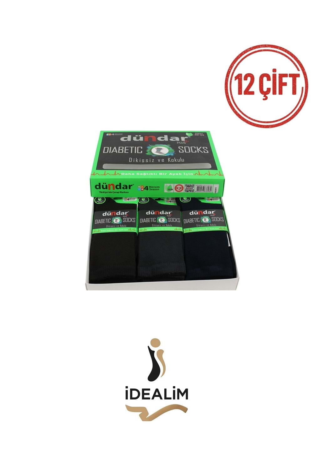 DÜNDAR PLUS 12Lİ ERKEK BAMBU (DİYABETİK) ÇORAP - DÜNDAR - BAMBU - ASORTİ - 40-44