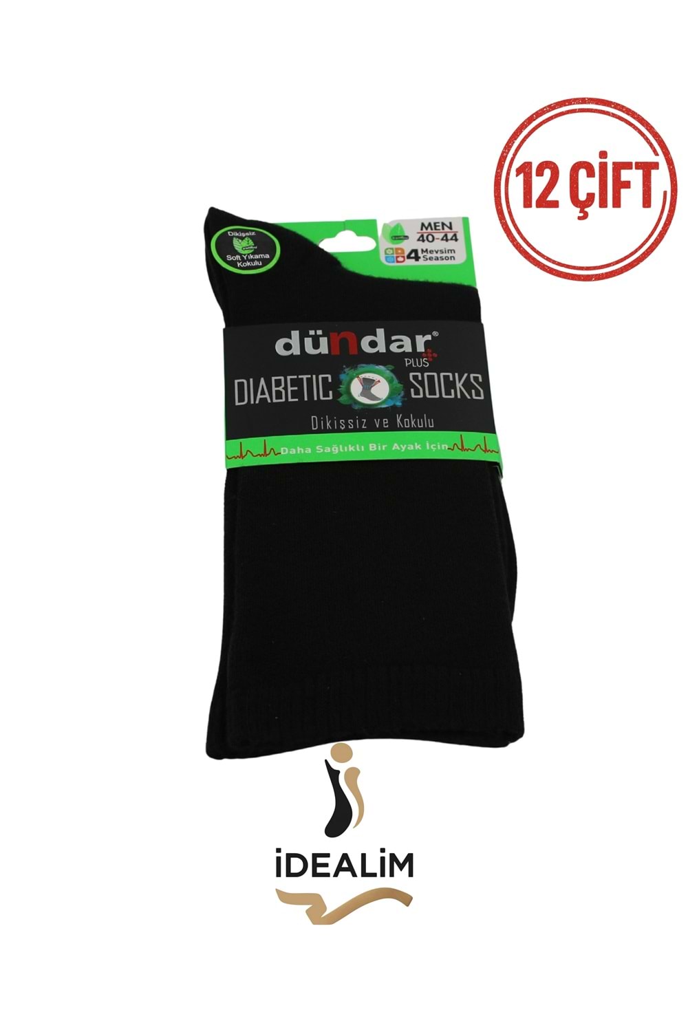 DÜNDAR PLUS 12Lİ ERKEK BAMBU (DİYABETİK) ÇORAP - DÜNDAR - BAMBU - SİYAH - 40-44