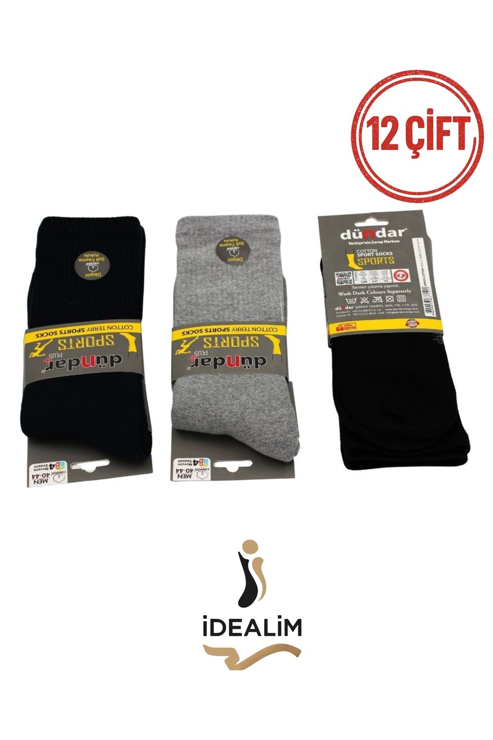 DÜNDAR ERKEK COTTON TABAN HAVLU TENİS ÇORAP - COTTON - ASORTİ - 40-44