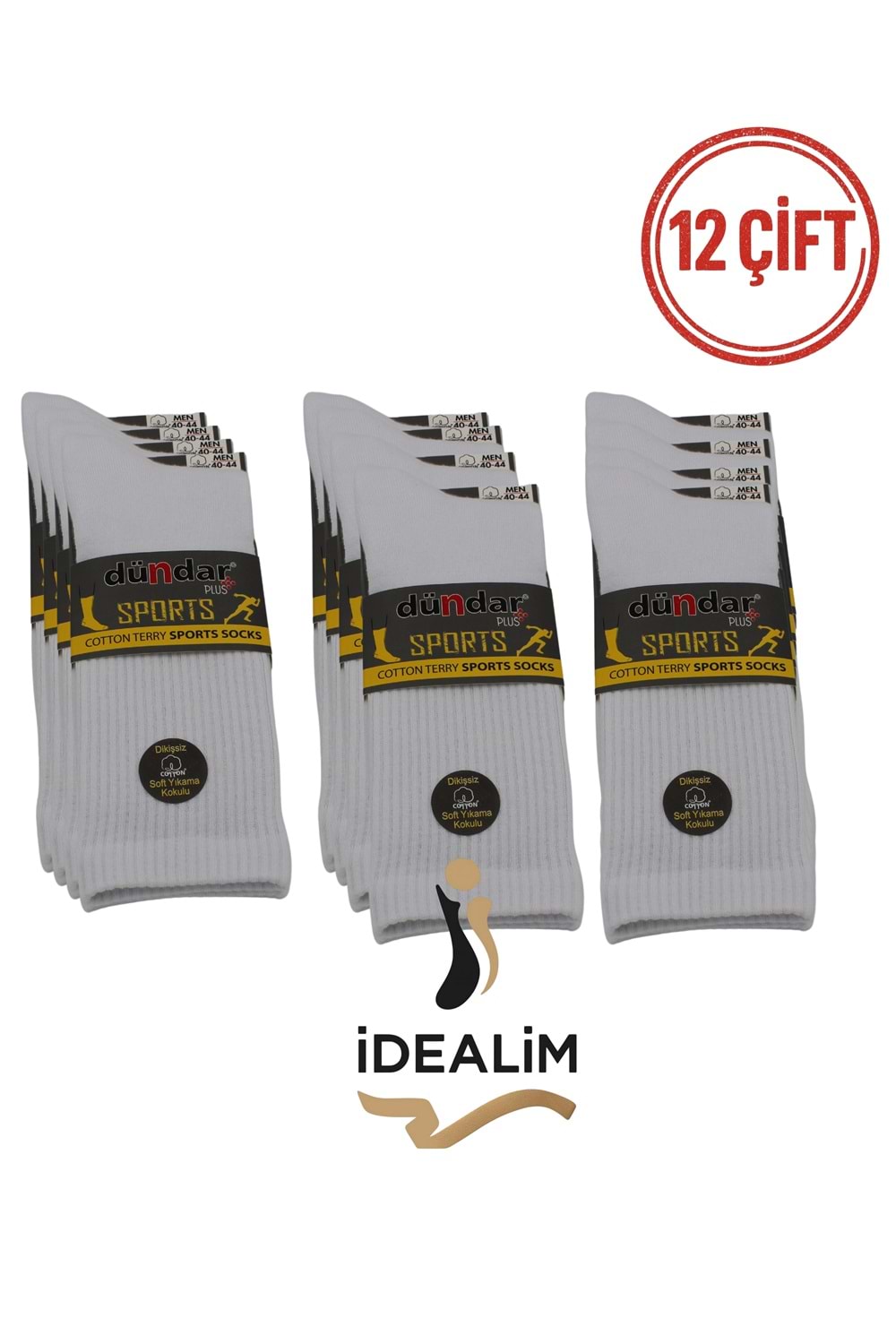 DÜNDAR ERKEK COTTON TABAN HAVLU TENİS ÇORAP - COTTON - BEYAZ - 40-44