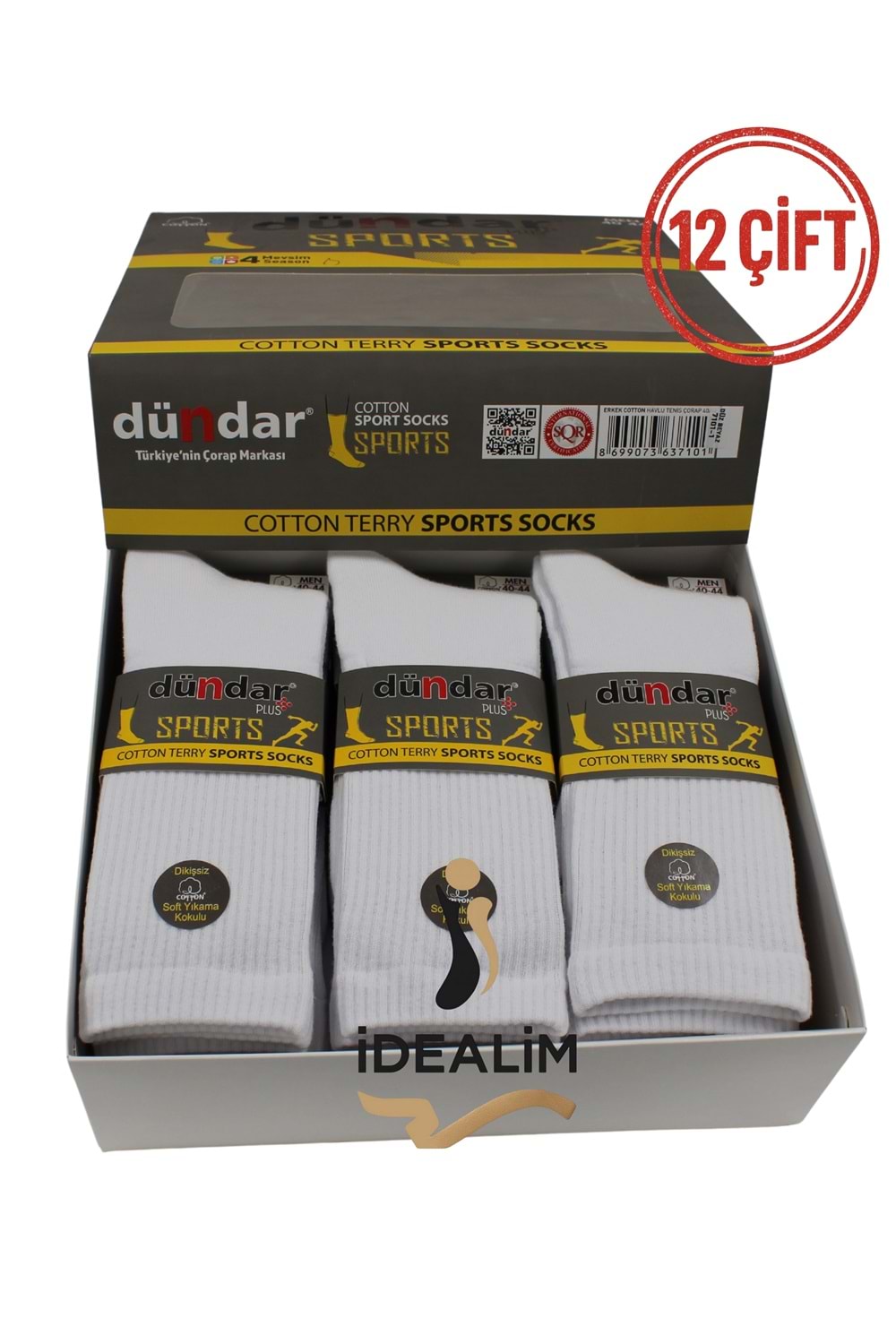 DÜNDAR ERKEK COTTON TABAN HAVLU TENİS ÇORAP - COTTON - BEYAZ - 40-44