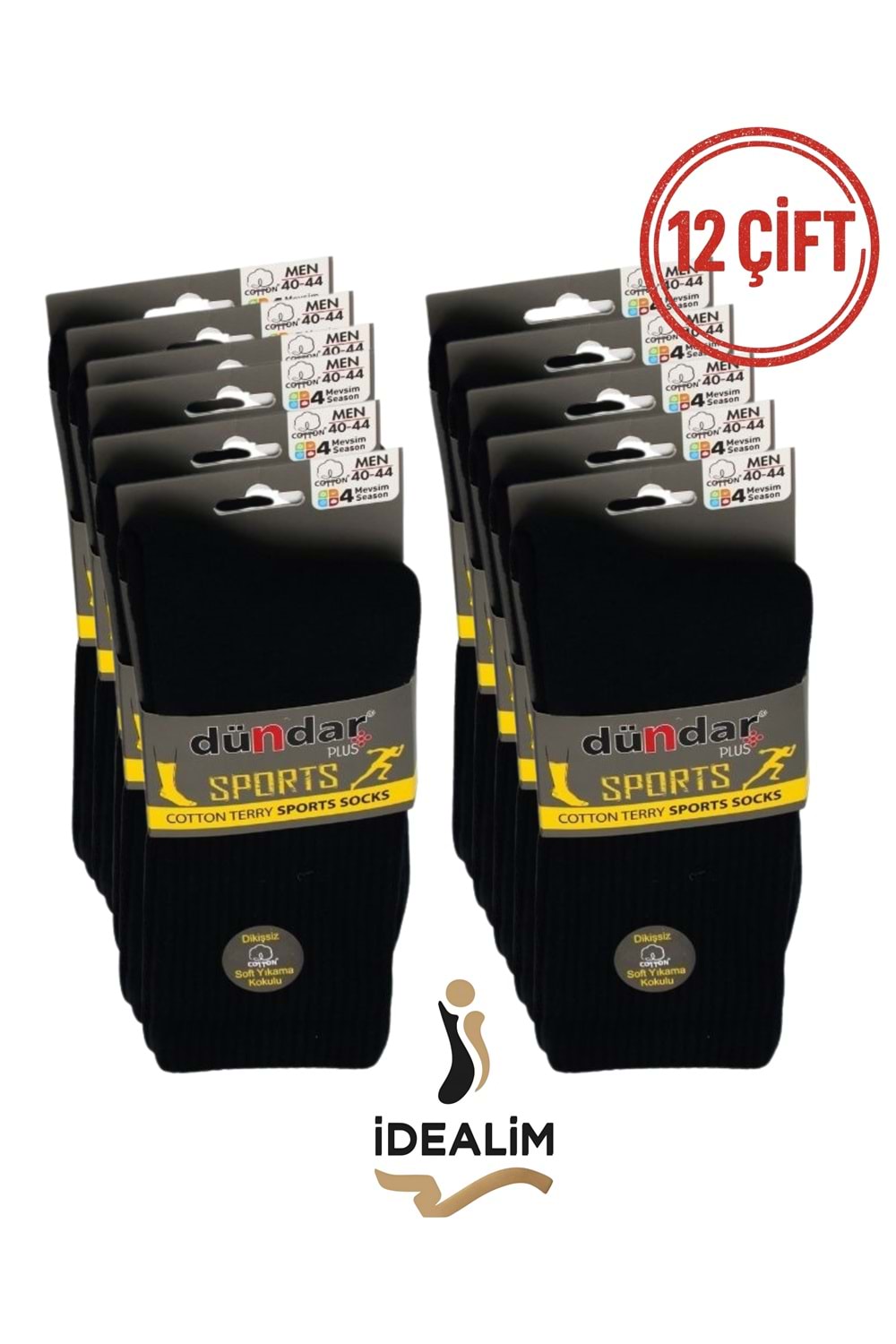 DÜNDAR ERKEK COTTON TABAN HAVLU TENİS ÇORAP - COTTON - SİYAH - 40-44