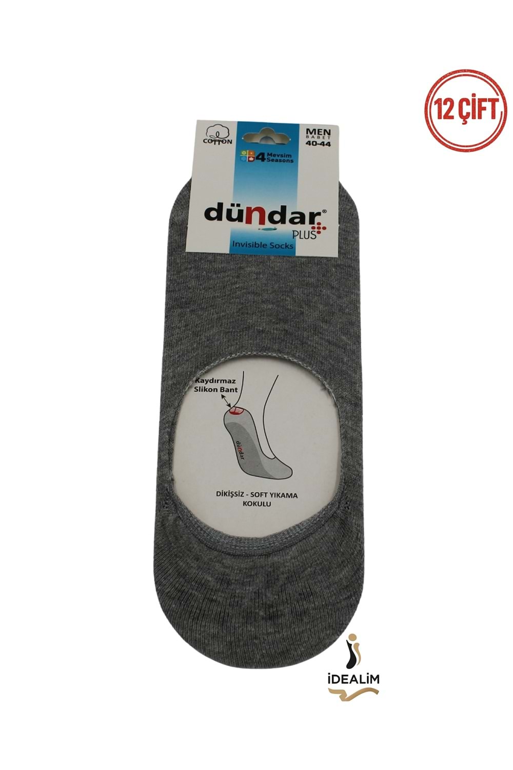 DÜNDAR PLUS 12Lİ ERKEK COTTON BABET ÇORAP - 8207-GRİ-40-44