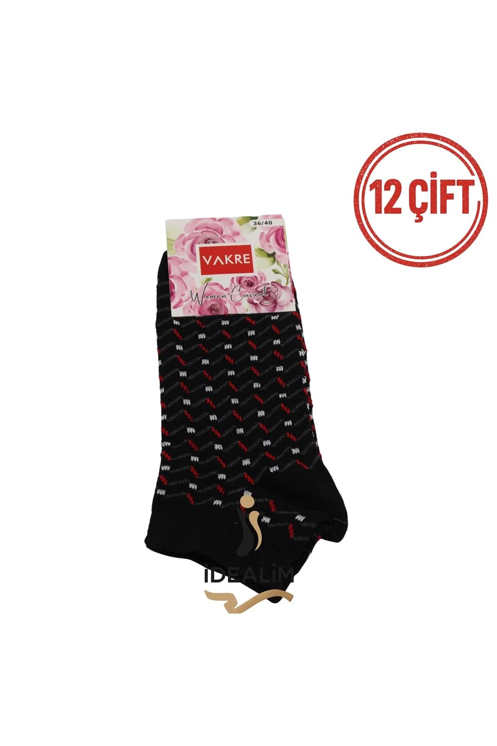 VAKRE 12Lİ ERKEK PATİK ÇORAP - E-P-NOKTA DESEN PTK - ASORTİ - 40-44