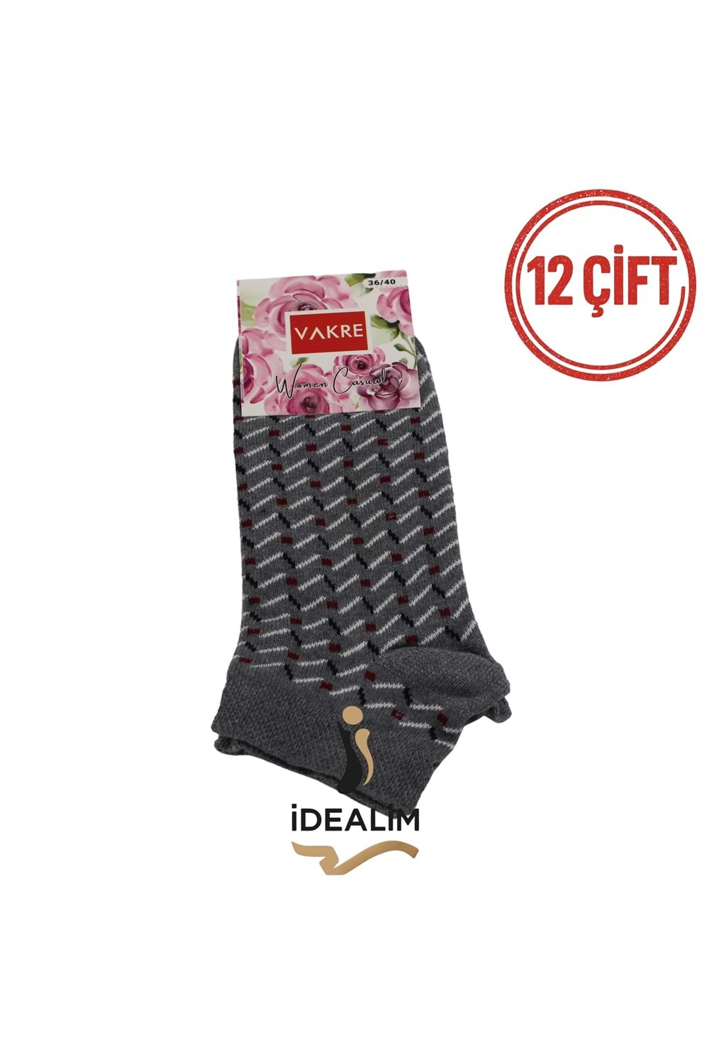 VAKRE 12Lİ ERKEK PATİK ÇORAP - E-P-NOKTA DESEN PTK - ASORTİ - 40-44