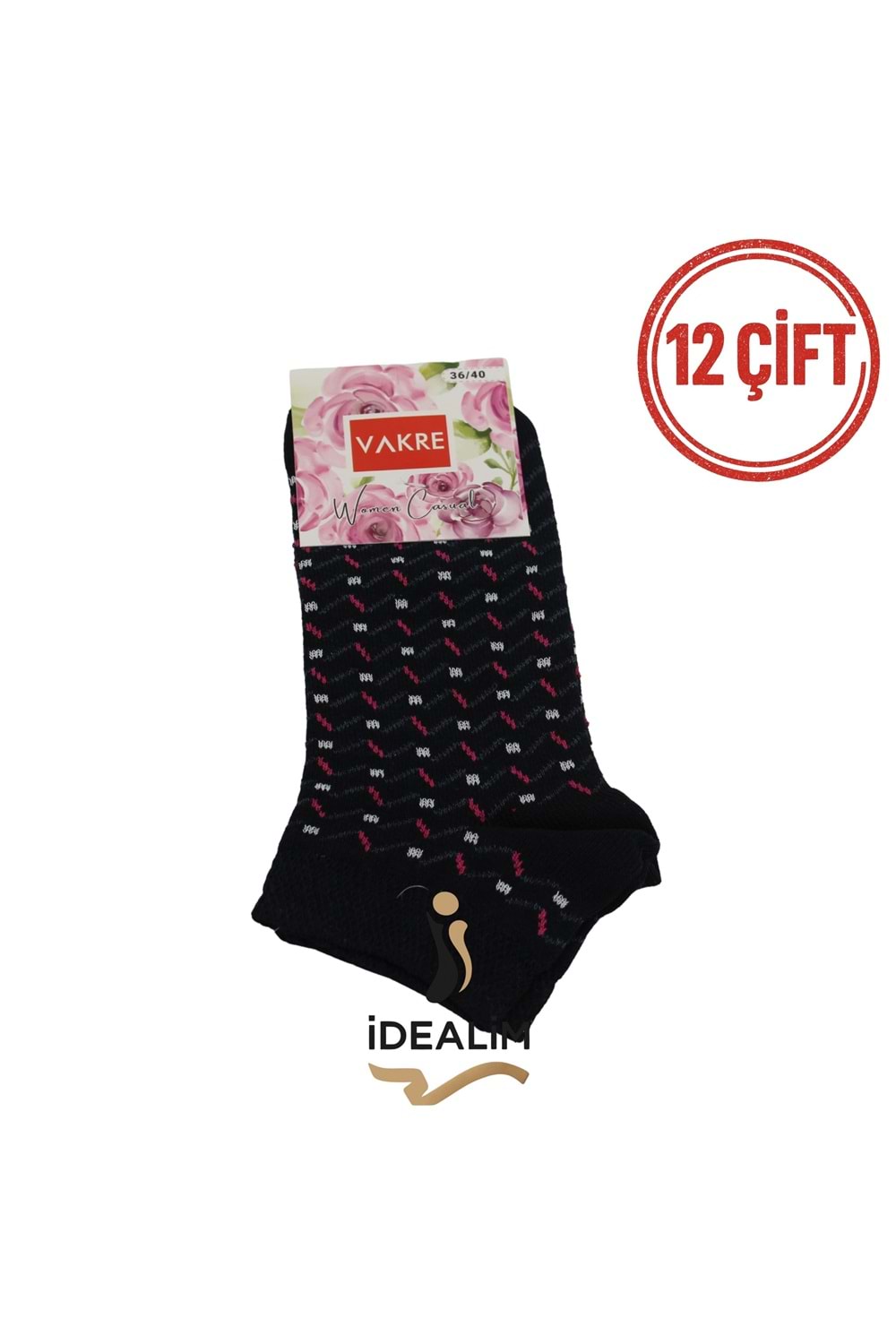 VAKRE 12Lİ ERKEK PATİK ÇORAP - E-P-NOKTA DESEN PTK - ASORTİ - 40-44