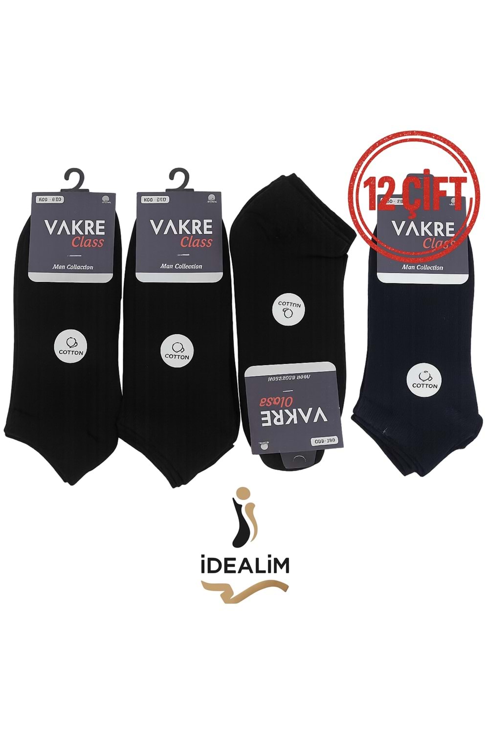 VAKRE 12Lİ ERKEK PENYE PATİK - PENYE PATİK - SİYAH - 40-44