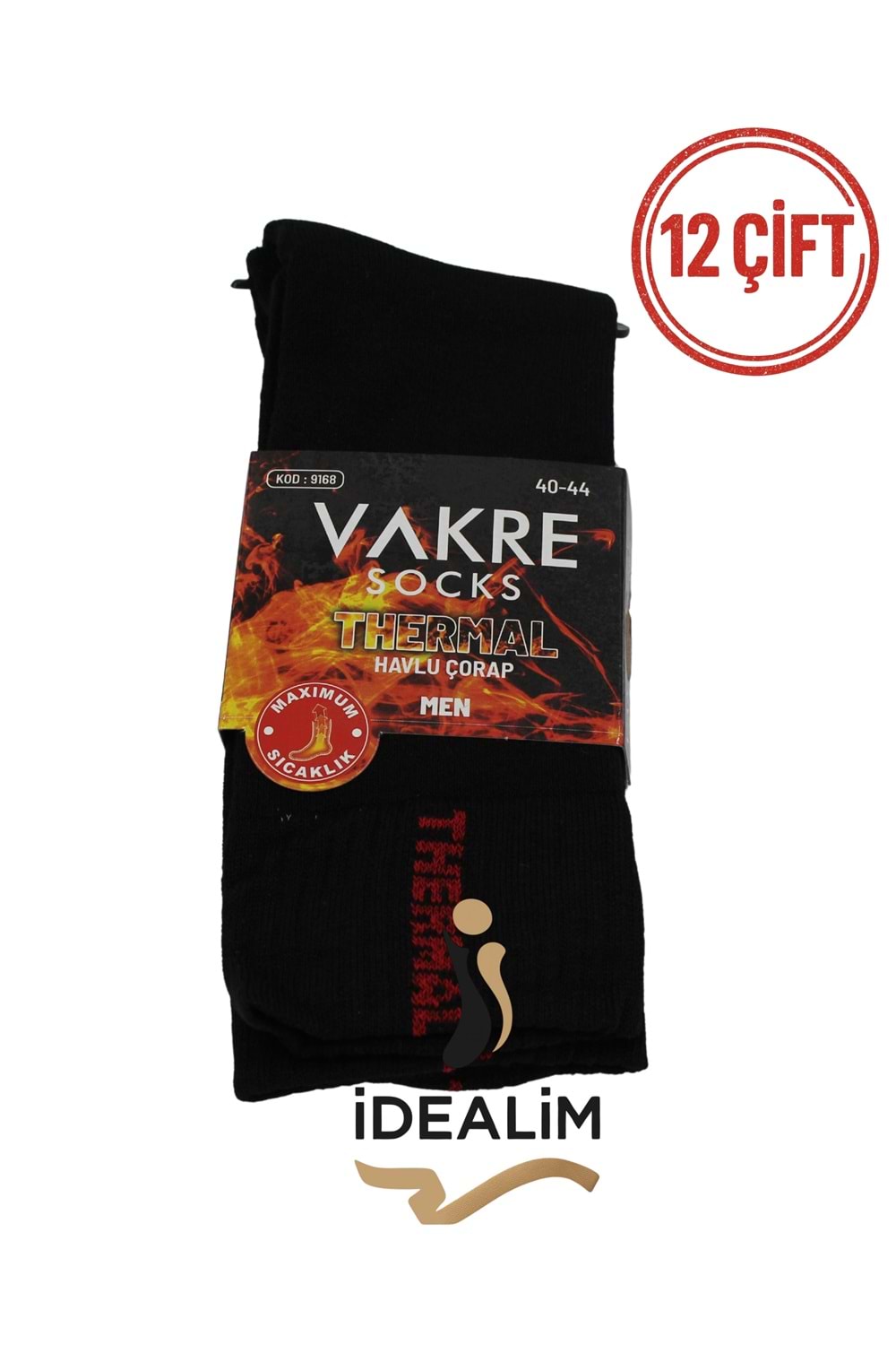 VAKRE 12Lİ ERKEK TERMAL HAVLU SOKET - THERMAL-HAVLU - SİYAH - 40-44