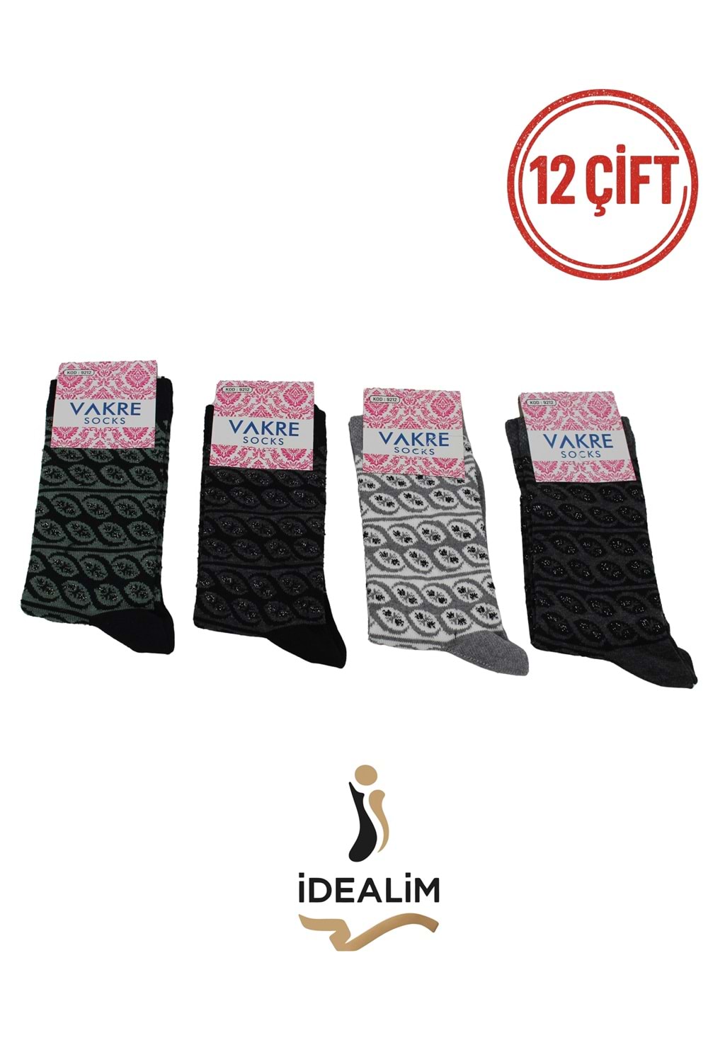 VAKRE 12Lİ BAYAN SOKET ÇORAP - COTTON-B-HALKA DESEN - ASORTİ - 36-40