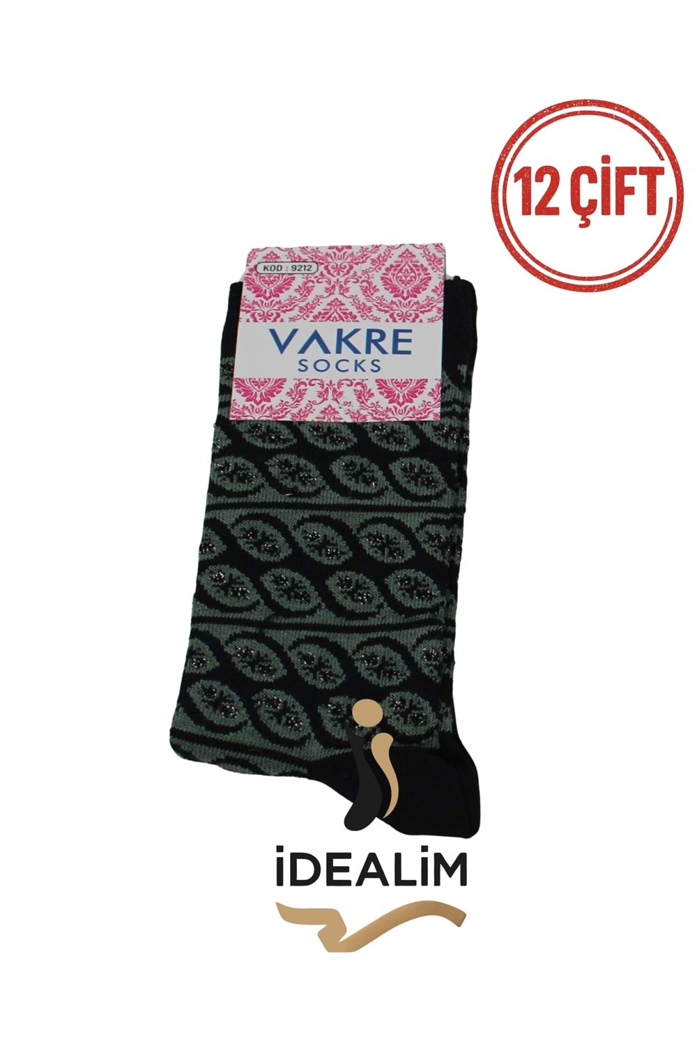 VAKRE 12Lİ BAYAN SOKET ÇORAP - COTTON-B-HALKA DESEN - ASORTİ - 36-40