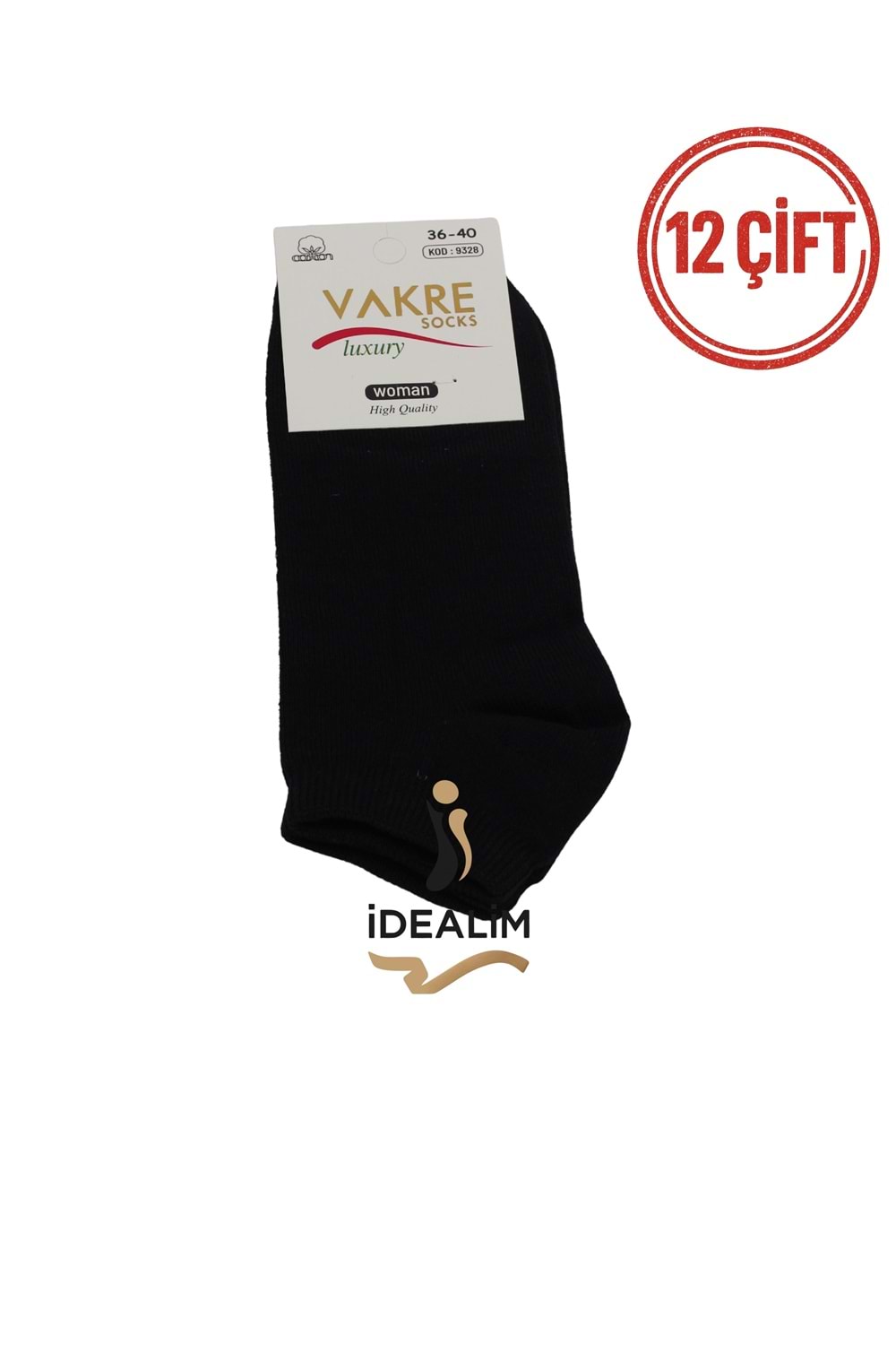 VAKRE 12Lİ BAYAN PATİK ÇORAP - B-DÜZ PATİK - SİYAH - 36-40