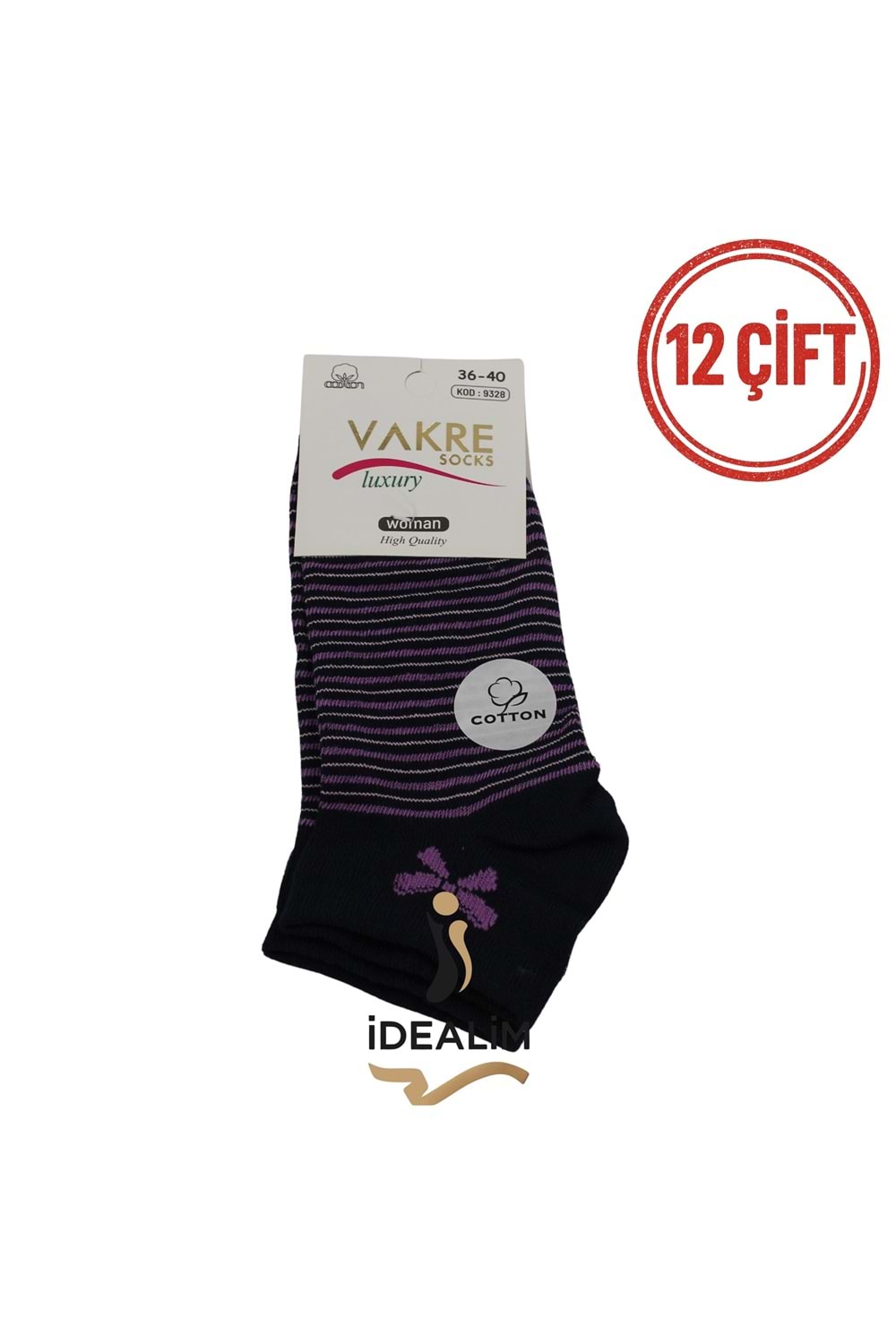 VAKRE 12Lİ BAYAN PENYE PATİK ÇORAP - B-P-KURDALELİ PTK - ASORTİ - 36-40