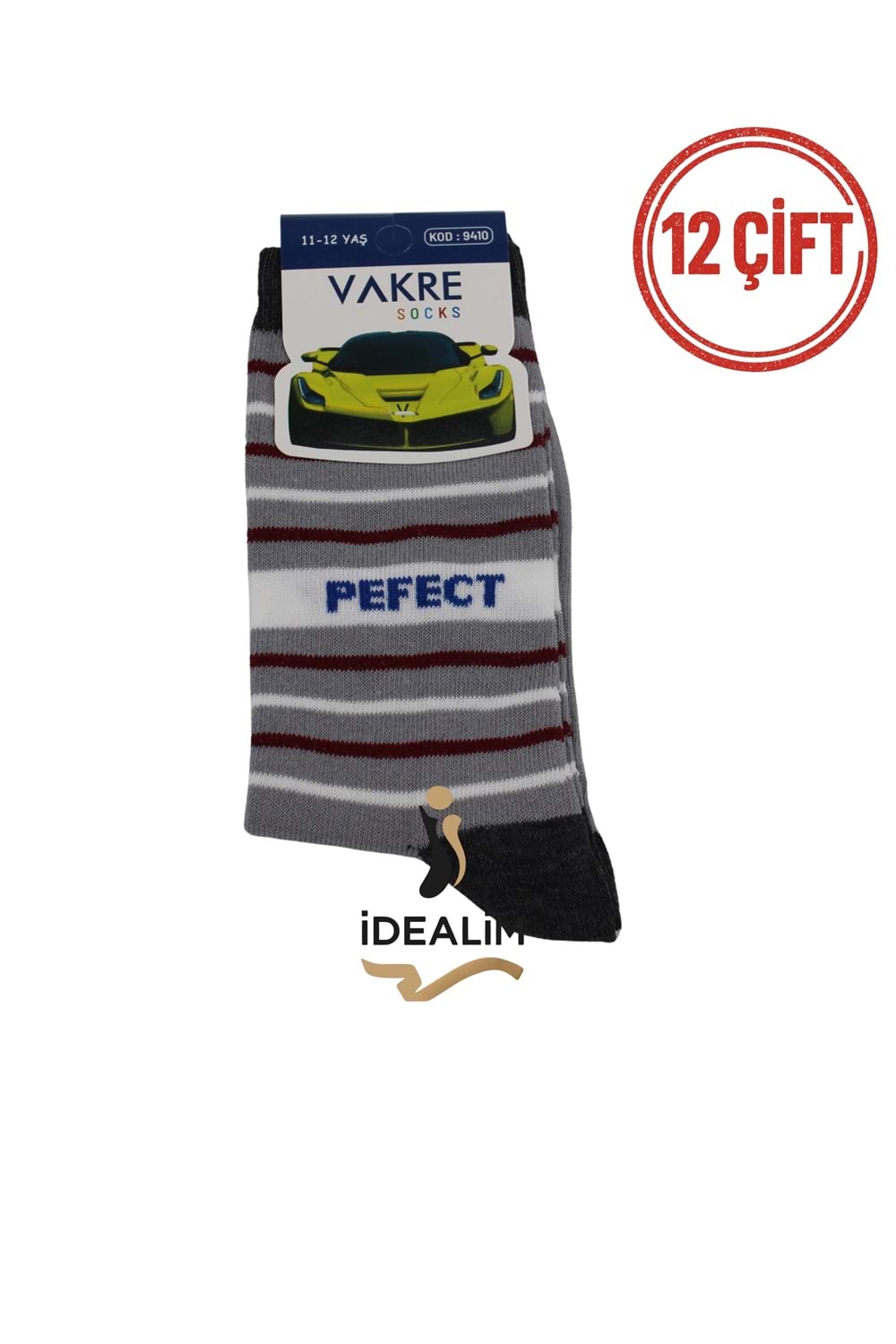 VAKRE 12Lİ ÇOCUK SOKET ÇORAP - ERK ÇOCUK-PEFECR-ÇİZGİLİ - ASORTİ - 11-12