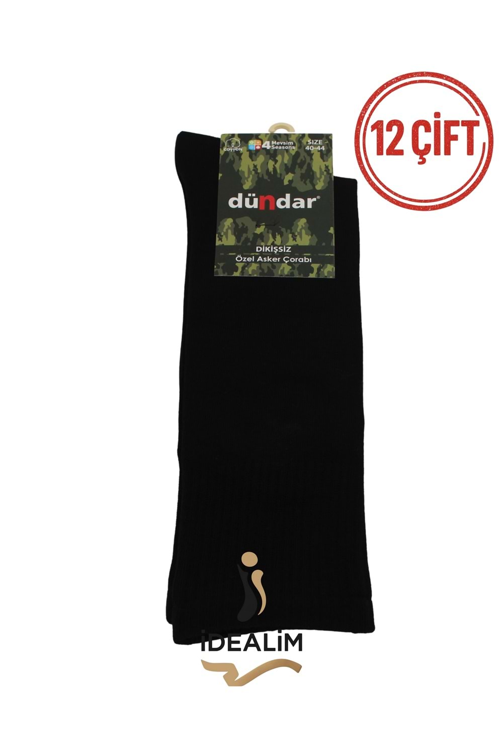 DÜNDAR PLUS 12Lİ 4 MEVSİM ASKER ÇORAP - 9501-SİYAH-40-44