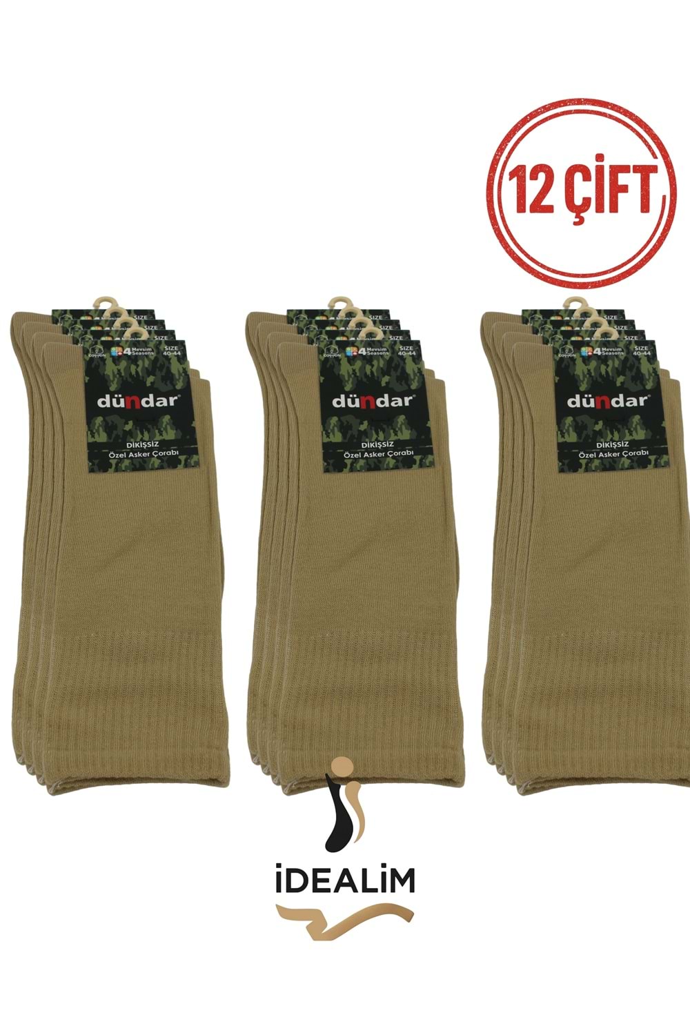 DÜNDAR PLUS 12Lİ 4 MEVSİM ASKER ÇORAP - 9501-Y.HAKİ-40-44
