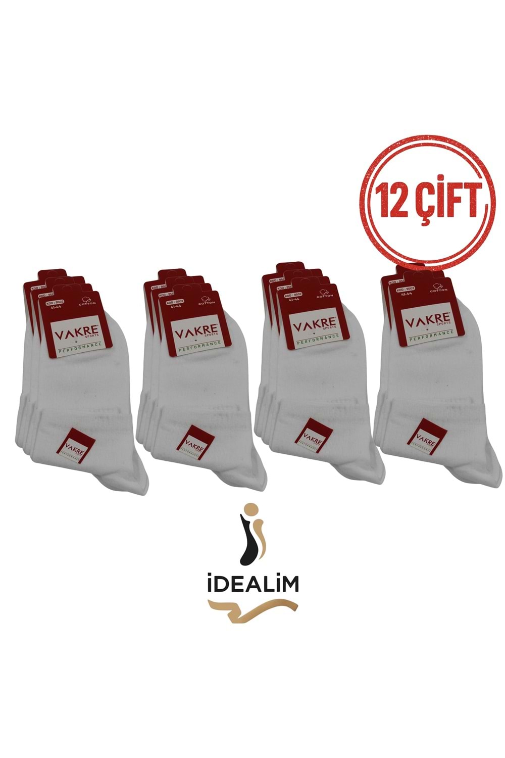 VAKRE 12Lİ ERKEK KOLEJ-UZUN KONÇ - KOLEJ-E-UZUN - BEYAZ - 40-44