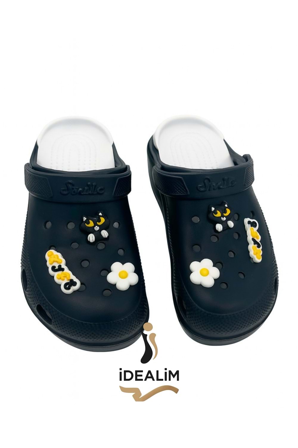 İDEALİM Rahat Tabanlı Yüksek Ölçekli Hastane Aşçı Hemşire Doktor Terliği - 222 FİĞÜRLÜ SÜSLÜ - SİYAH - 36