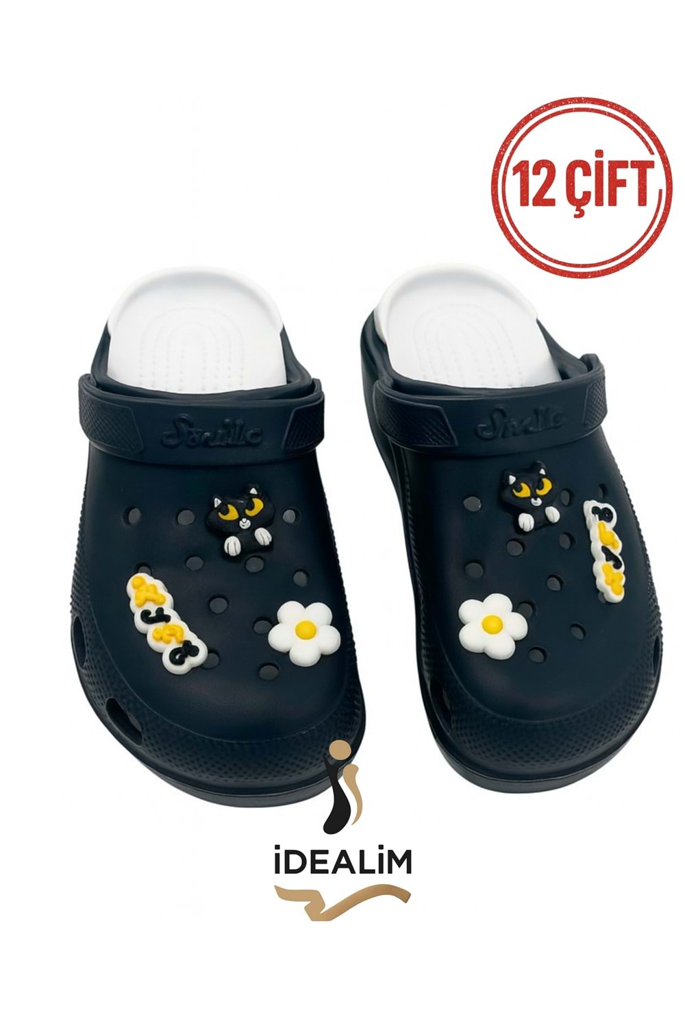 İDEALİM Rahat Tabanlı Yüksek Ölçekli Hastane Aşçı Hemşire Doktor Terliği - 222 FİĞÜRLÜ SÜSLÜ - SİYAH - 36